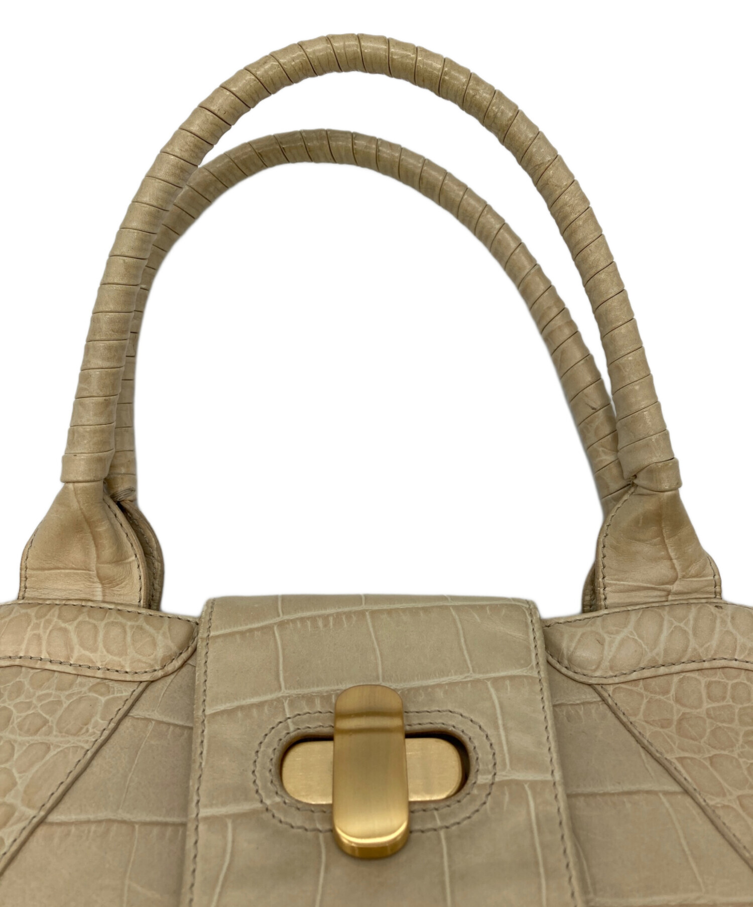 美品】Max Mara マックスマーラ ハンドバッグ クロコ型押し レザー 
