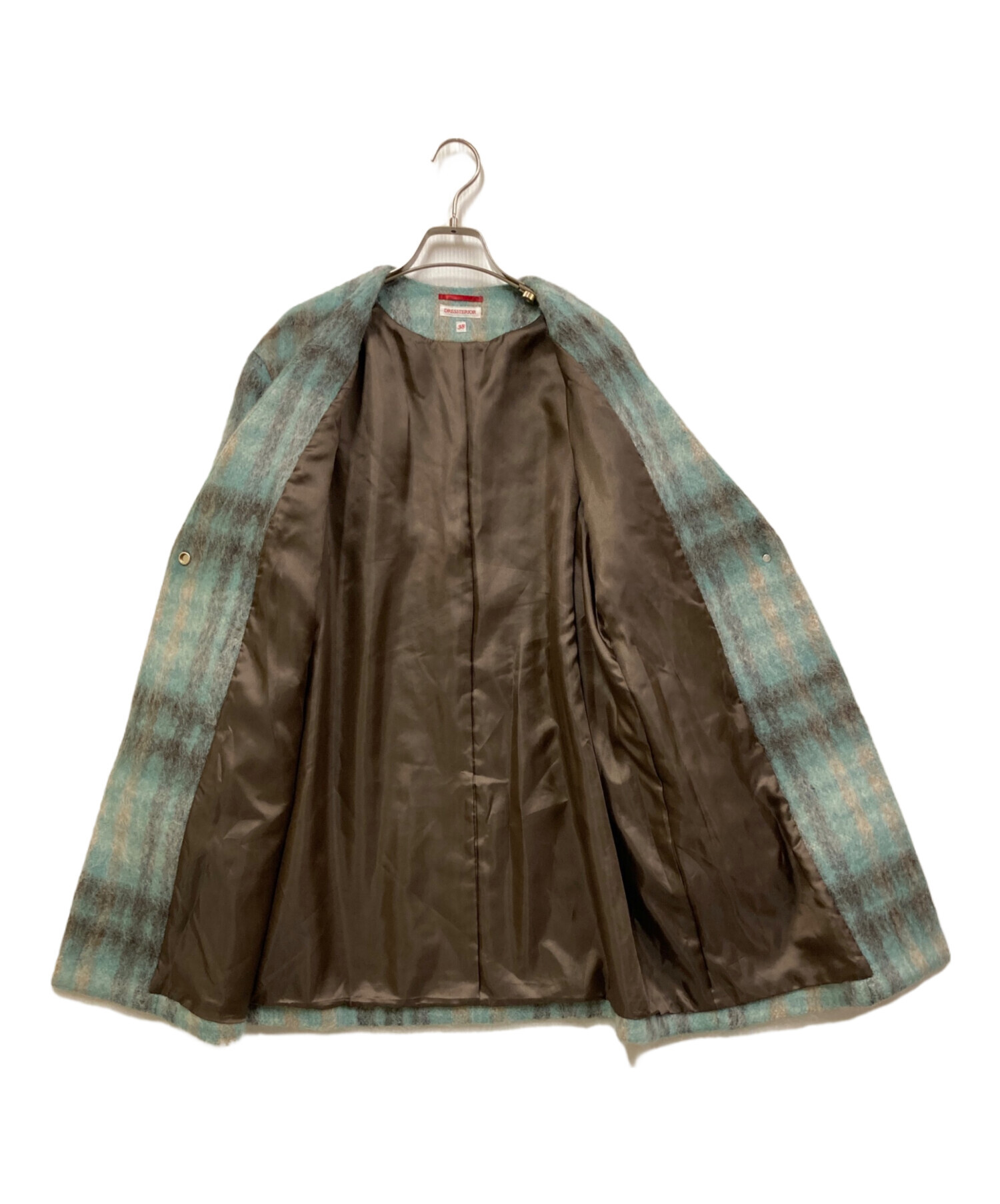 新品 ドレステリア シャギーチェックノーカラーコート 53900円 中古・古着通販】DRESSTERIOR (ドレステリア) シャギーチェックノー