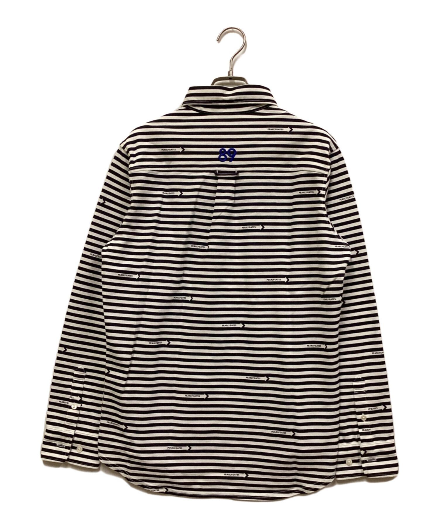 サイズ：4 PEARLY GATES パーリーゲイツ 長袖ポロシャツ ボタンダウン ストライプ柄 ホワイト系 4 [240101026402] PEARLY GATES 長袖ポロシャツ サイズ4