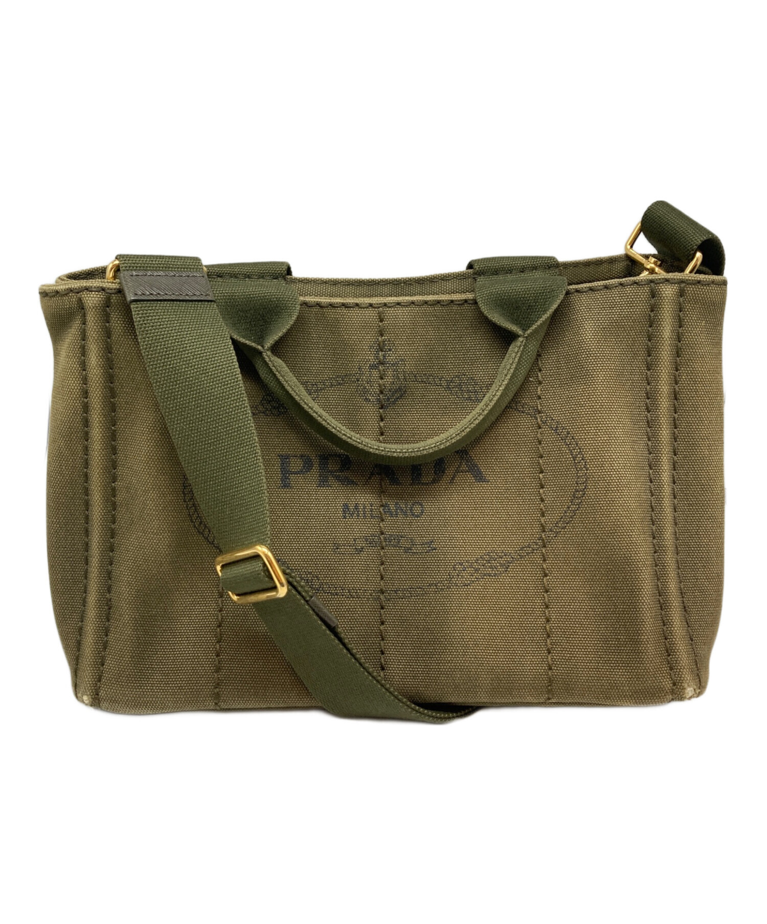 プラダ　カナパビジュー！！レアなカーキ 中古・古着通販】PRADA (プラダ) 2WAYカナパトート カーキ サイズ:表記