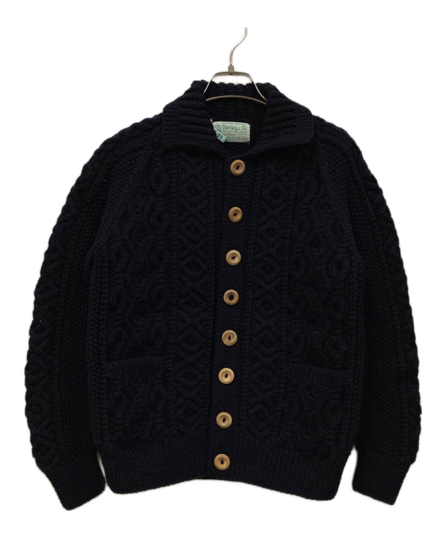 INVERALLAN 4A ネイビー ケーブル編み カーディガン INVERALLAN インバーアラン 4Aカーディガン インディゴ