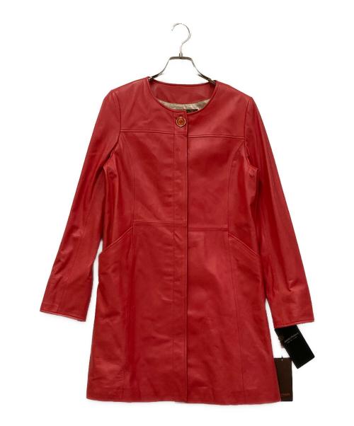 中古・古着通販】BALMAIN (バルマン) ラムレザーコート レッド サイズ