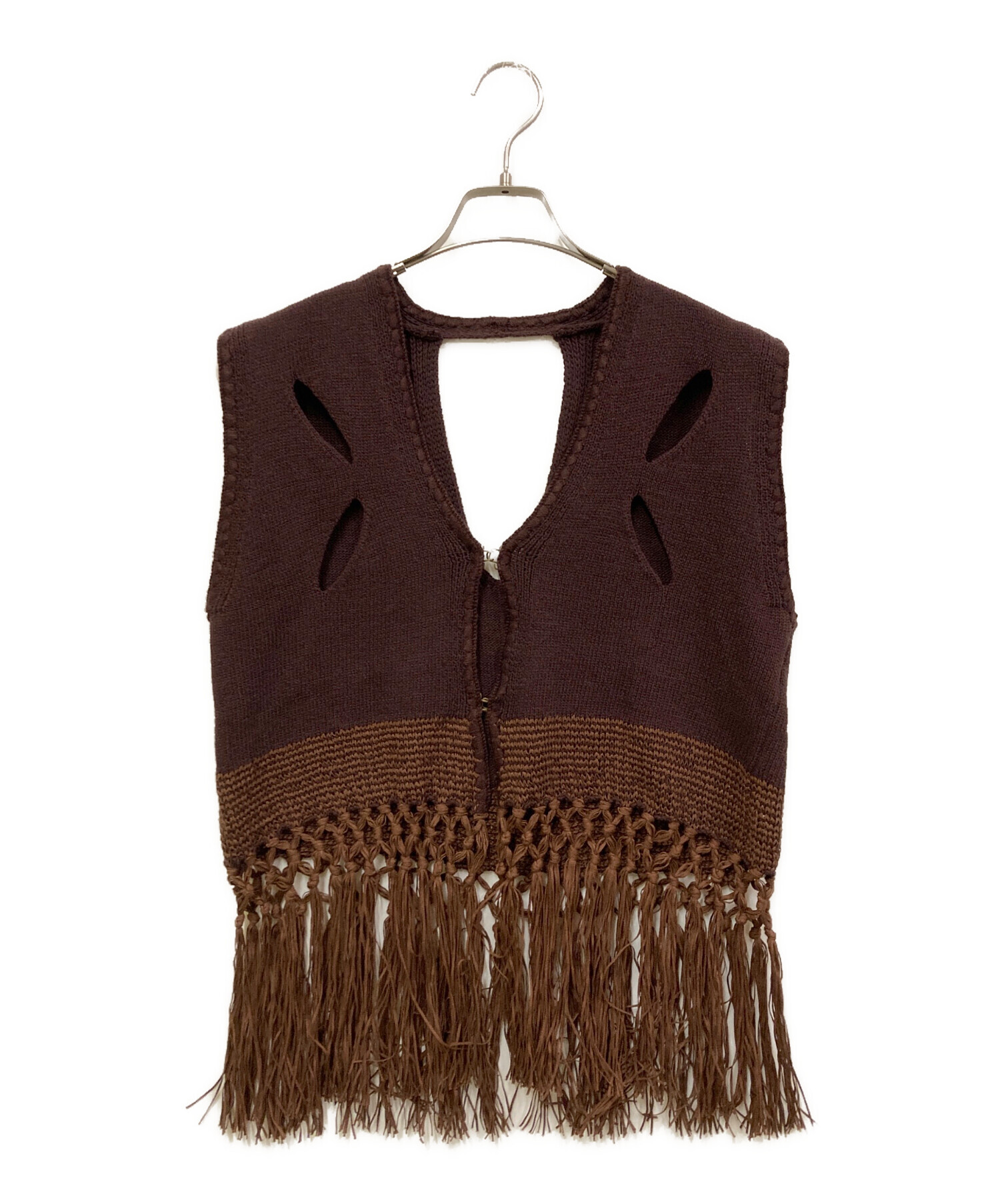 tyn.TGOR フリンジニットベスト ブラウン ジレ ニットベスト 中古・古着通販】tyn.TGOR (トゴール) フリンジニットベスト ブラウン