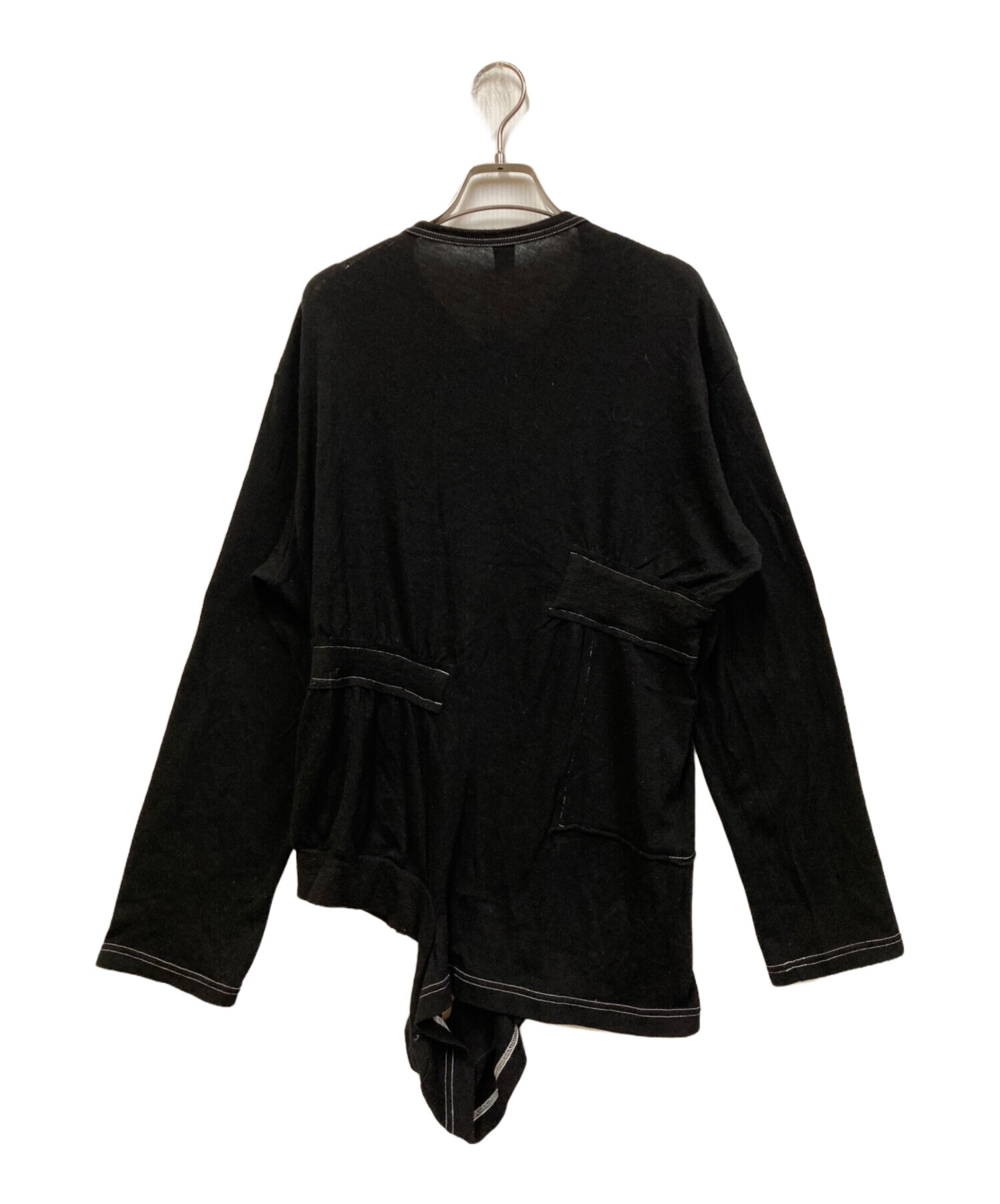 Y's 黒 カットソー生地 テーラードジャケット 羽織り カーディガン ワイズ 中古・古着通販】Y's (ワイズ) ウール・コットンステッチカーディガン