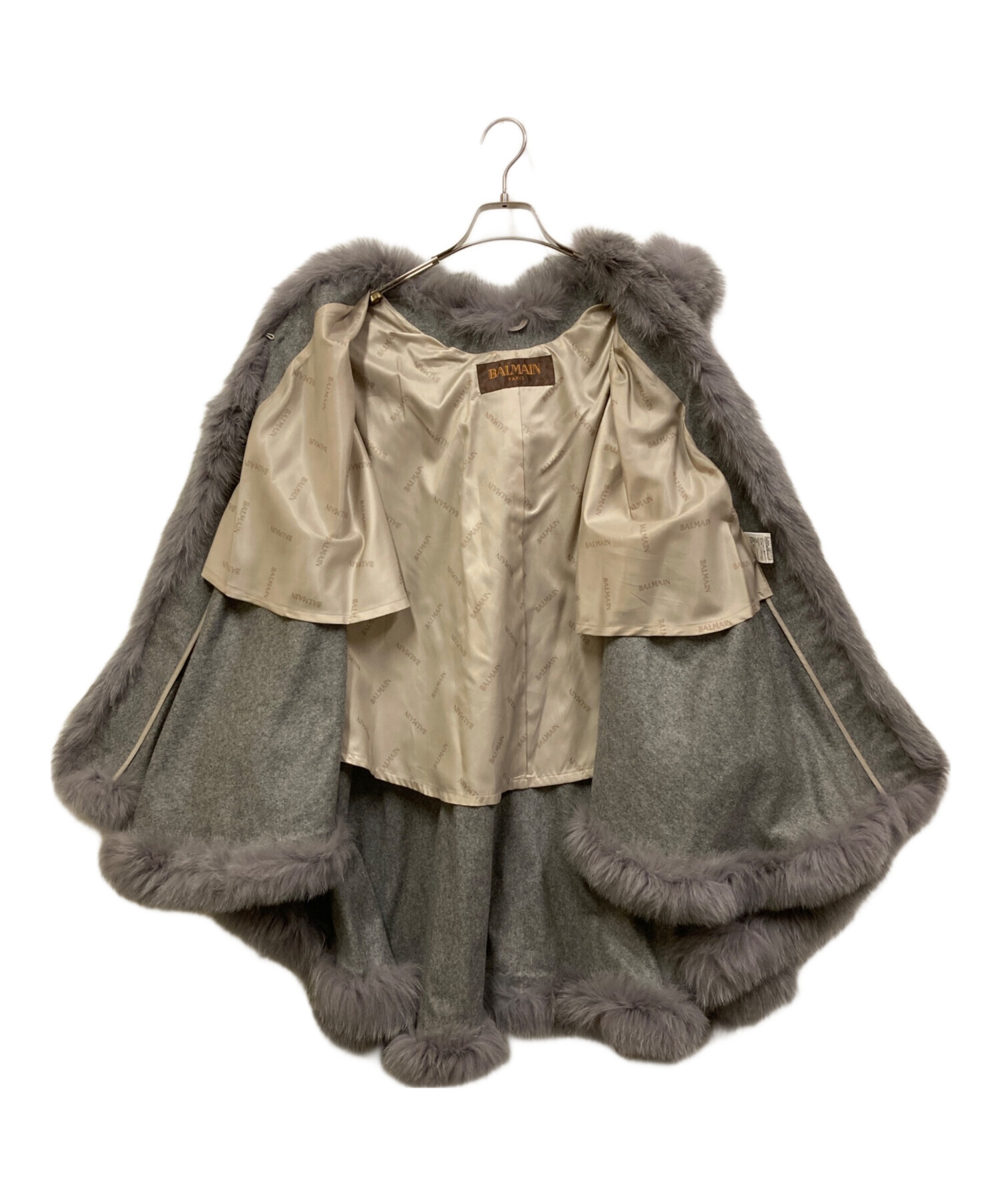 美品✨BALMAIN バルマン カシミヤ100% フォックスファー ポンチョ 中古・古着通販】BALMAIN (バルマン) フォックスファーカシミヤ