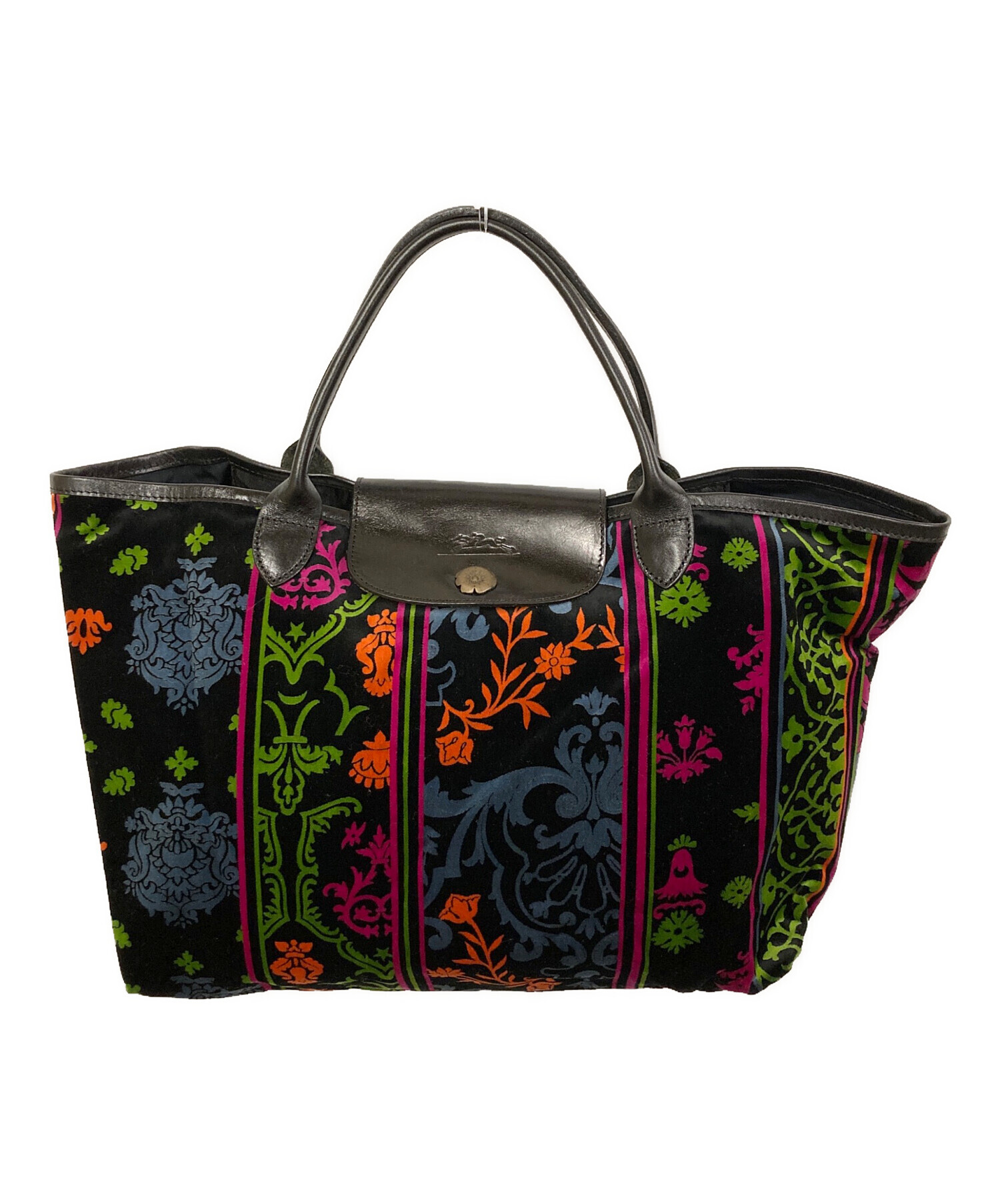 中古・古着通販】LONGCHAMP (ロンシャン) 総柄ベロアトート ブラック 