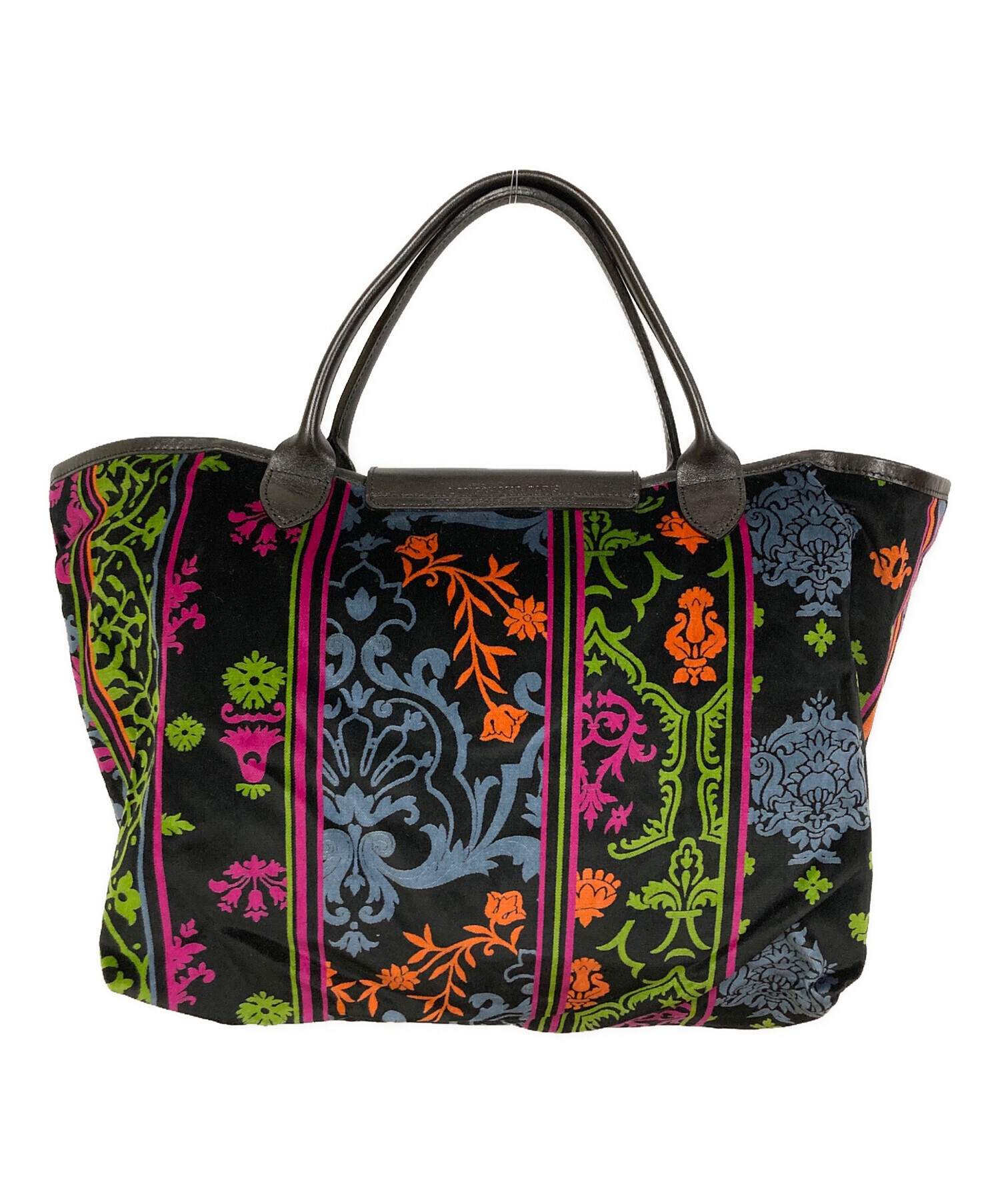 中古・古着通販】LONGCHAMP (ロンシャン) 総柄ベロアトート ブラック 