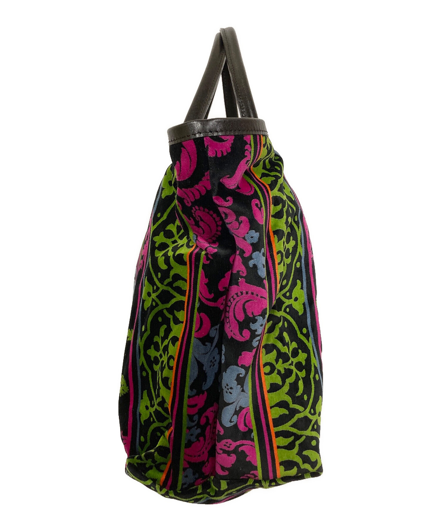 中古・古着通販】LONGCHAMP (ロンシャン) 総柄ベロアトート ブラック 