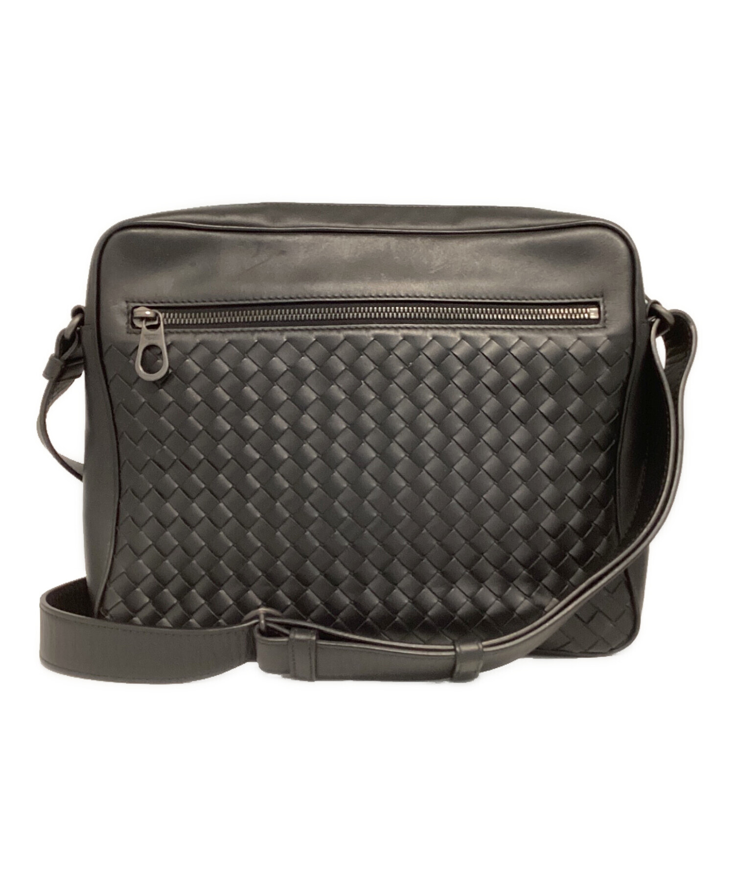 BOTTEGA VENETA ボッテガヴェネタ イントレチャート レザー ショルダーバッグ メッセンジャーバッグ 410667 ネイビー メンズ レディース 古着 中古 USED 中古・古着通販】BOTTEGA VENETA (ボッテガベネタ) イントレチャート