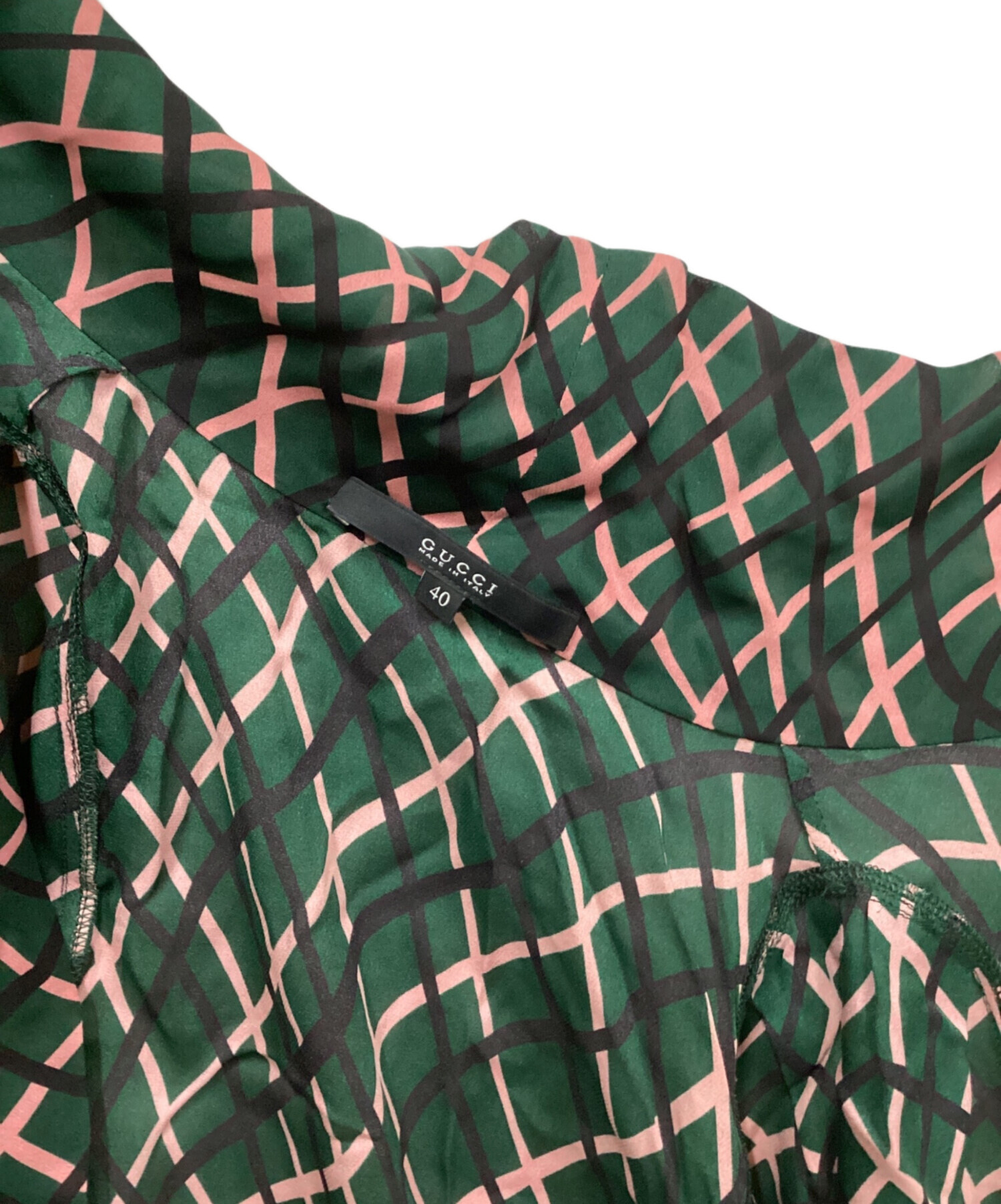 中古・古着通販】GUCCI (グッチ) シルクボウタイブラウス グリーン