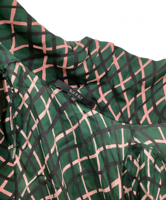中古・古着通販】GUCCI (グッチ) シルクボウタイブラウス グリーン