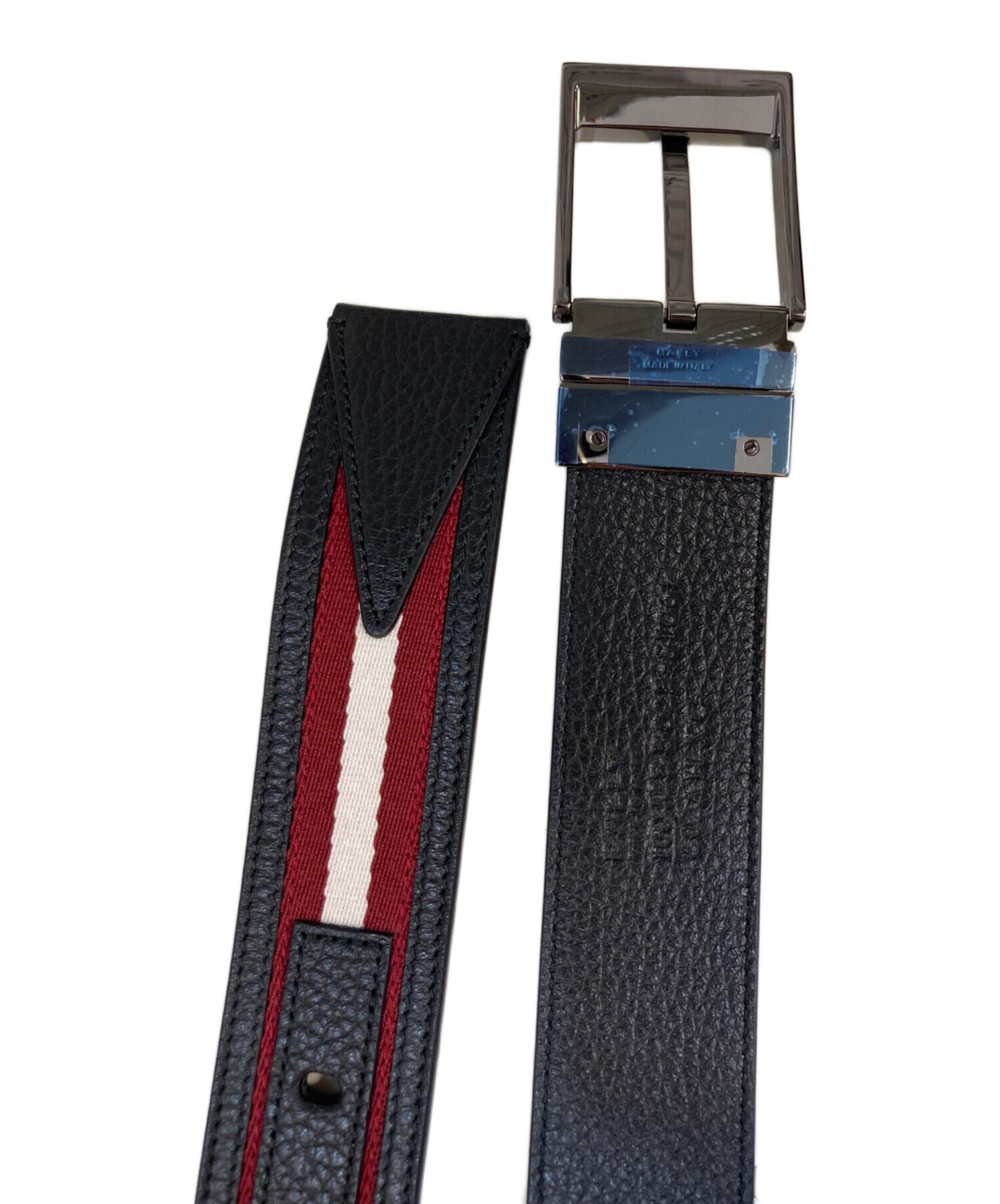 BALLY バリー ビジネスベルト ファッションベルト ダークネイビー 中古・古着通販】BALLY (バリー) レザーベルト ブラック×レッド