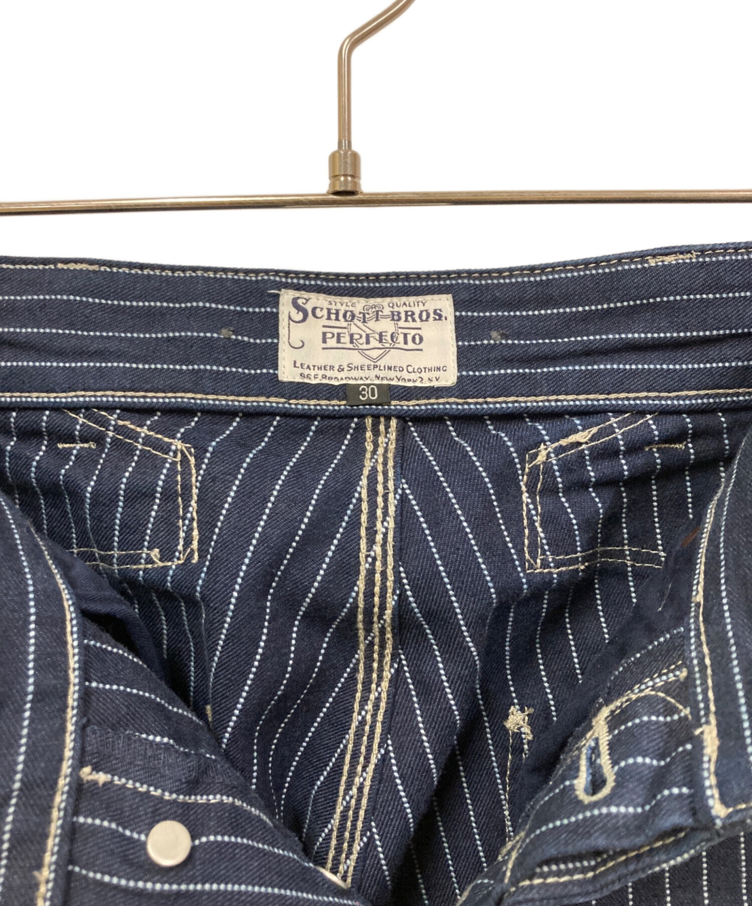 schott ヒッコリーデニム　ネイビー　30 中古・古着通販】SCHOTT BROS. (ショット) OLD HICKORY DENIM PANTS