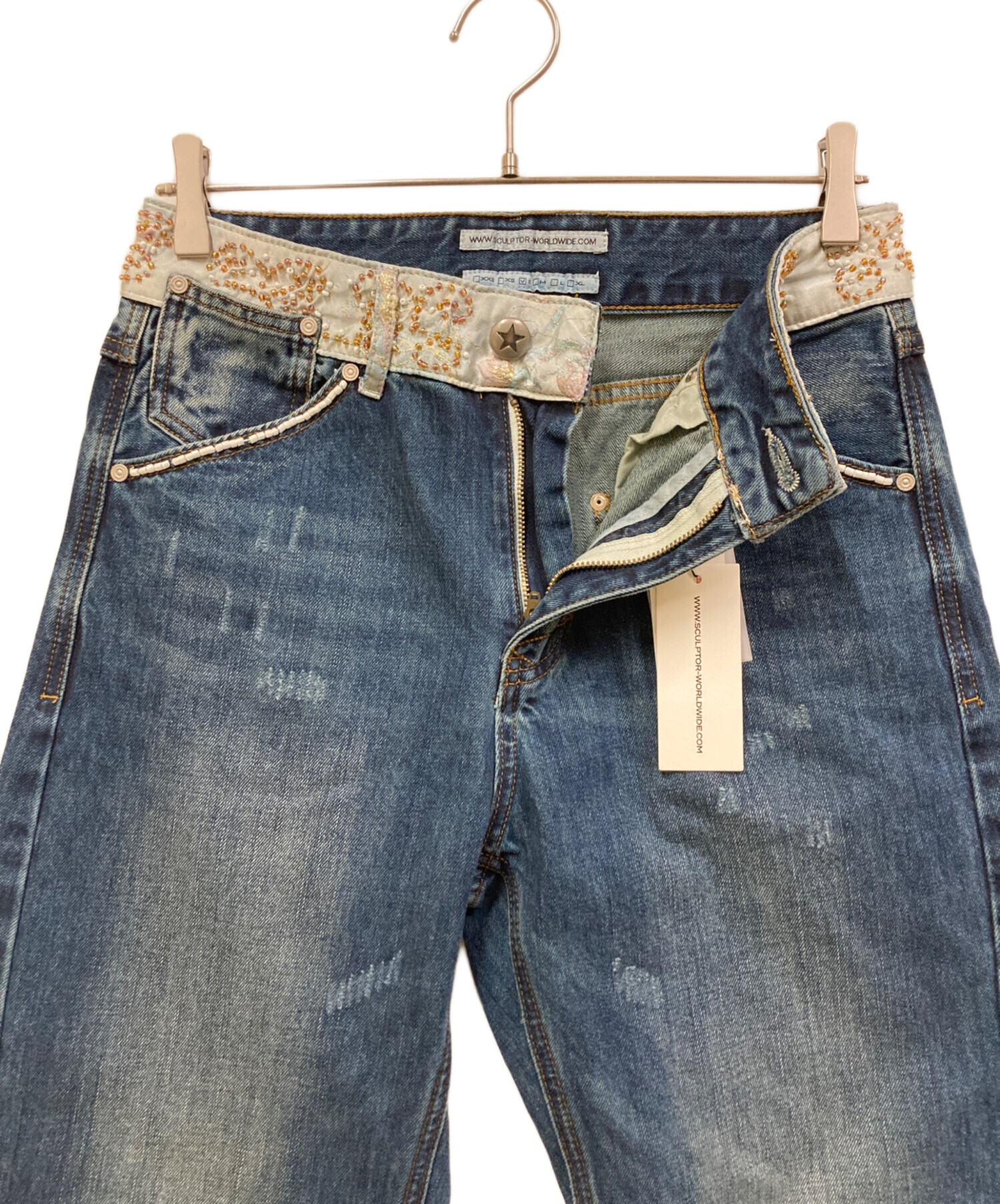 Beaded Waist Denim Pants SCULPTOR