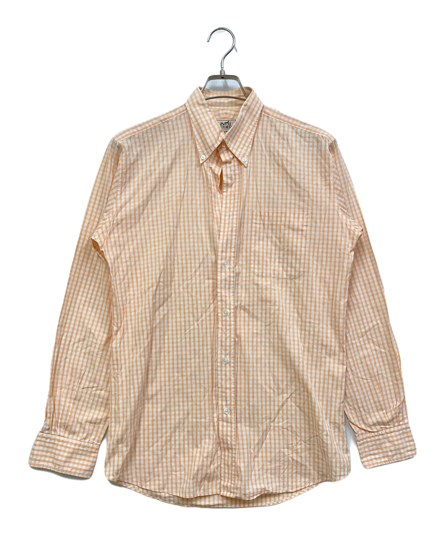 中古・古着通販】HERMES (エルメス) ギンガムチェックシャツ オレンジ 中古・古着通販】HERMES (エルメス) ギンガムチェックシャツ オレンジ