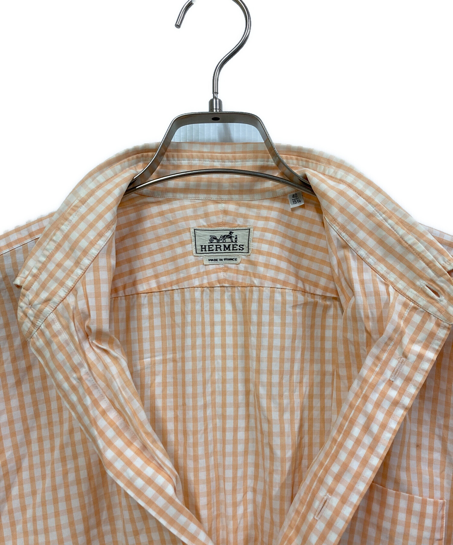 中古・古着通販】HERMES (エルメス) ギンガムチェックシャツ オレンジ