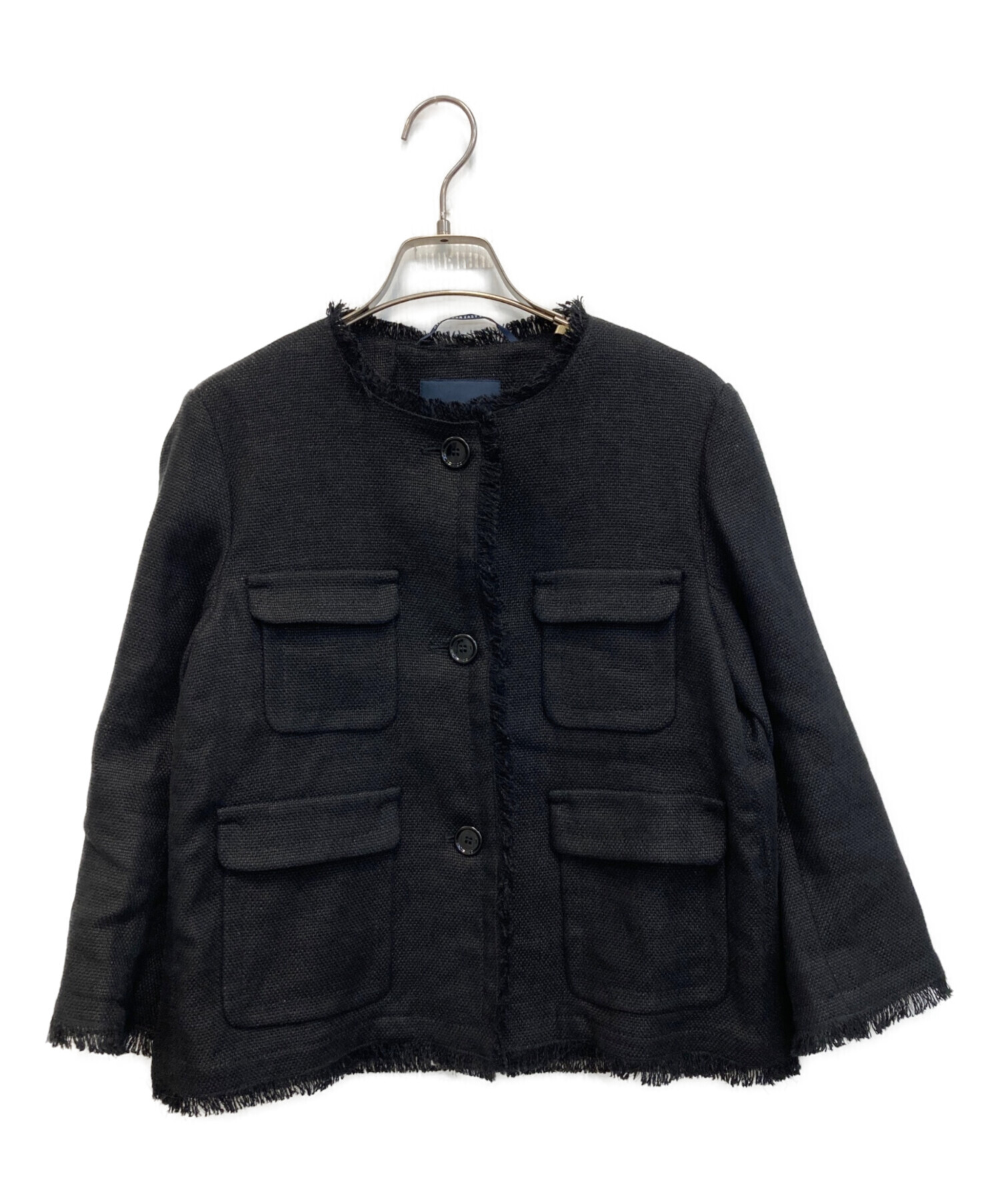 新品未使用　マックスマーラ　ノーカラージャケット　ツイード　赤タグ　大きいサイズ 中古・古着通販】MaxMara (マックスマーラ) ノーカラーツイード