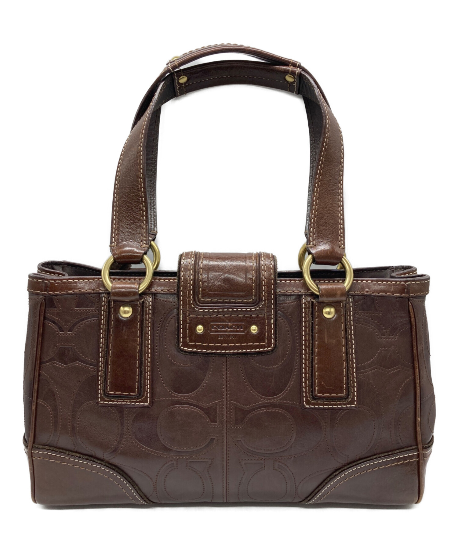 美品✨COACH ハンドバッグ シグネチャー ダークブラウン ハンプトンズ 中古・古着通販】COACH (コーチ) ハンプトン シグネチャーハンドバッグ