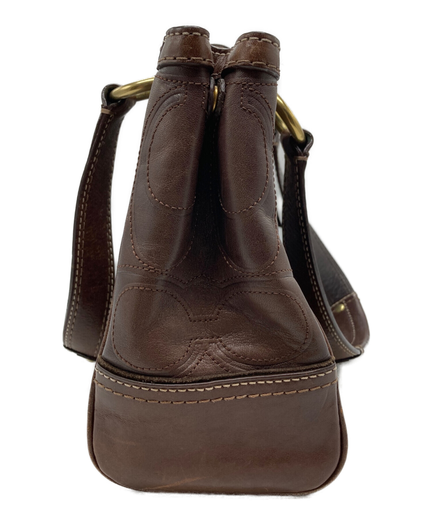 美品✨COACH ハンドバッグ シグネチャー ダークブラウン ハンプトンズ 中古・古着通販】COACH (コーチ) ハンプトン シグネチャーハンドバッグ