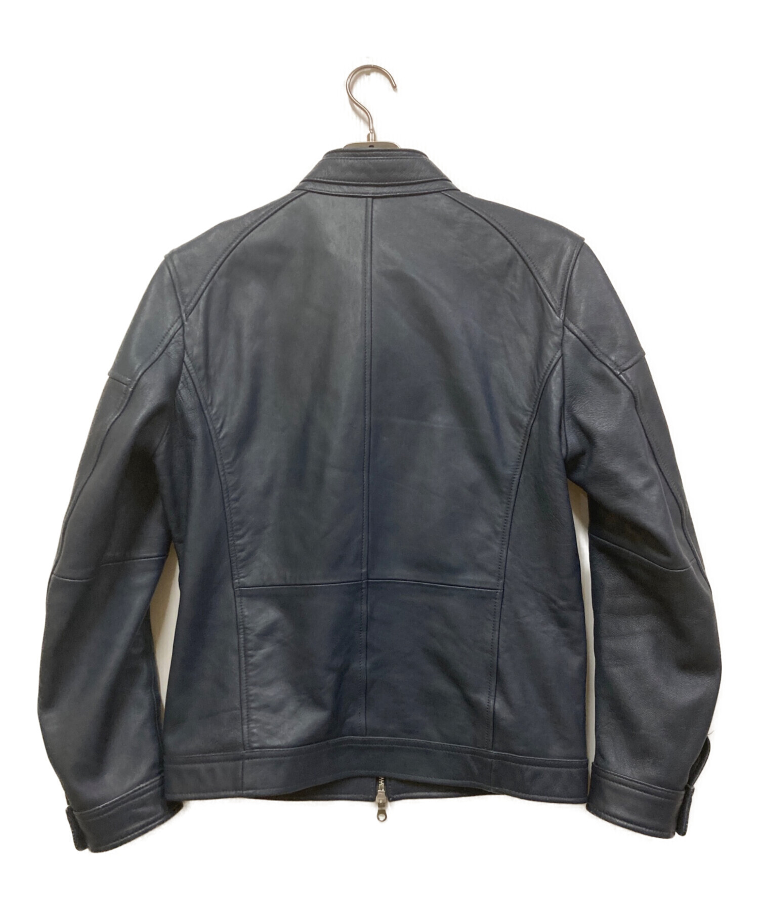 ラトルトラップネイビー レザーライダースジャケット Lサイズ 中古・古着通販】RATTLE TRAP (ラトルトラップ) シングルライダース
