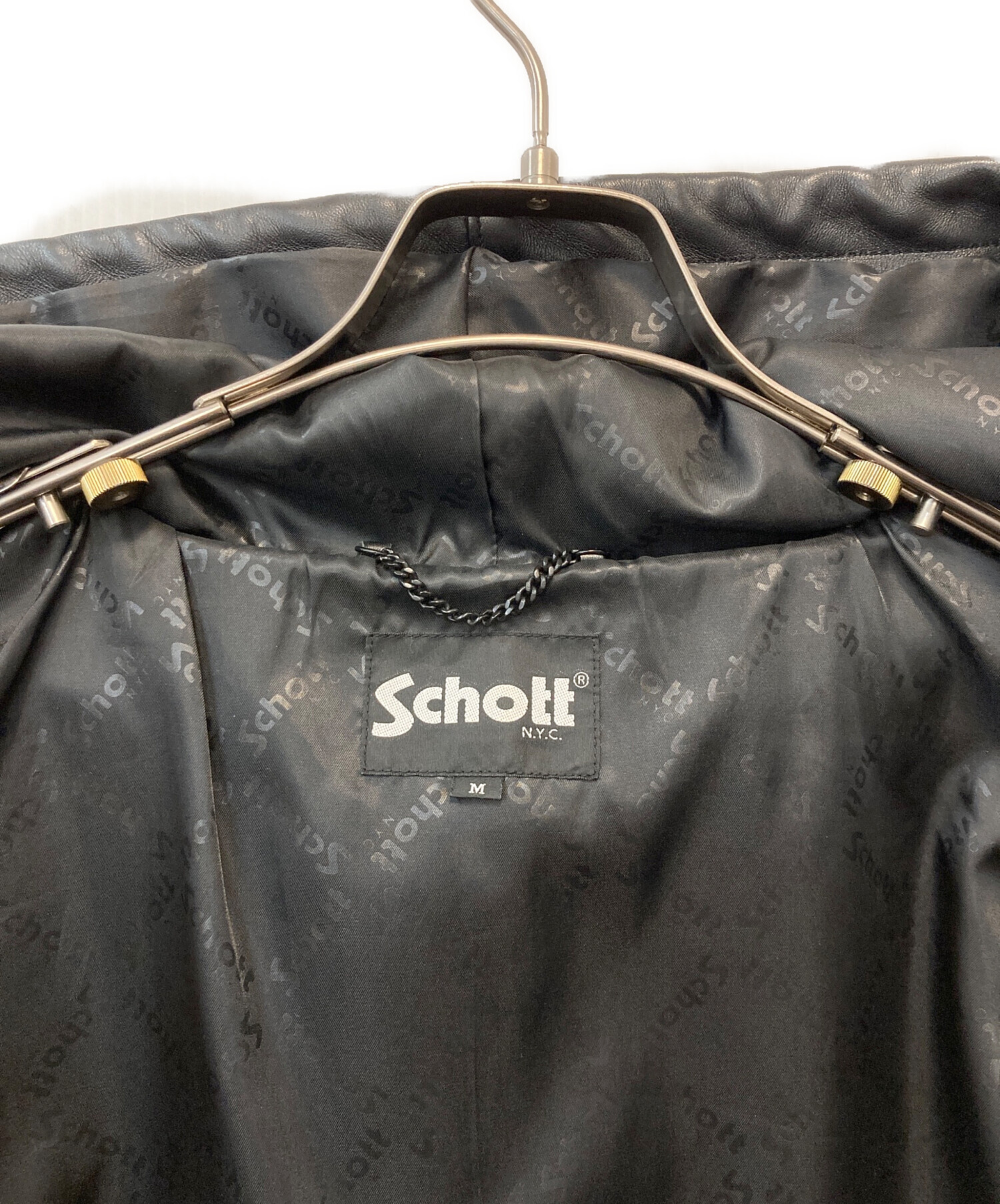中古・古着通販】Schott (ショット) LEATHER FULL ZIP PARKA ブラック