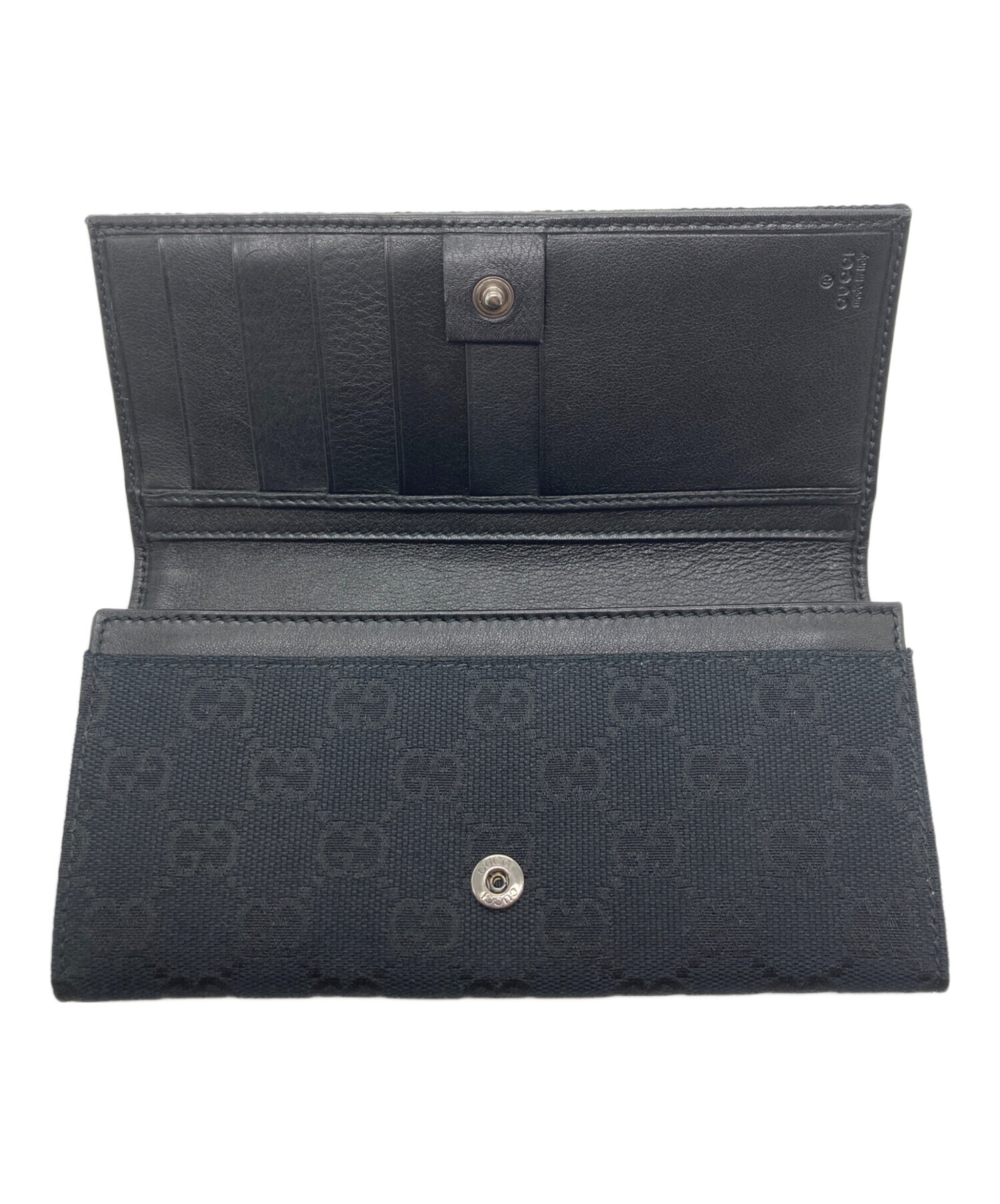 GUCCI 長財布 ブラック キャンバス レザー　ヴィンテージ　グッチ　ブランド 中古・古着通販】GUCCI (グッチ) GGキャンバス 長財布 ブラック