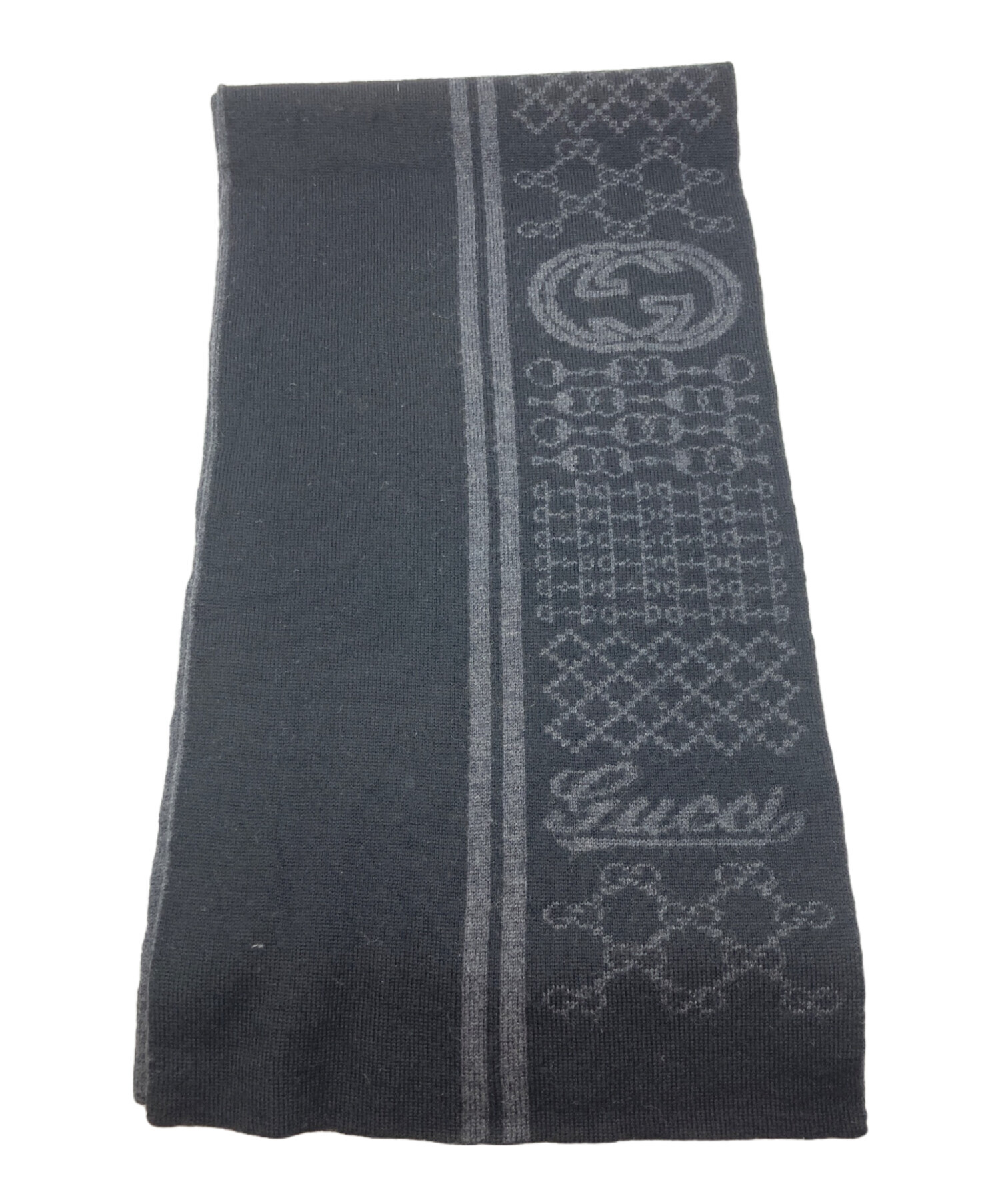 GUCCI 上品ブラックマフラー 美品 中古・古着通販】GUCCI (グッチ) インターロッキングG・GGビット柄