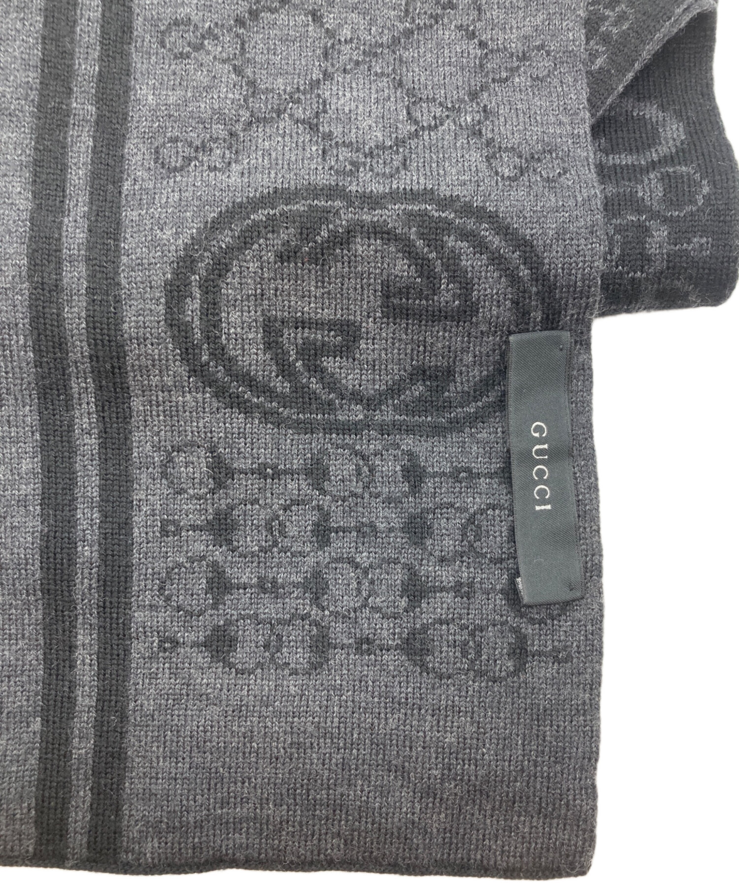 GUCCI ブラック GGパターン マフラー①　ウール100% 中古・古着通販】GUCCI (グッチ) インターロッキングG・GGビット柄