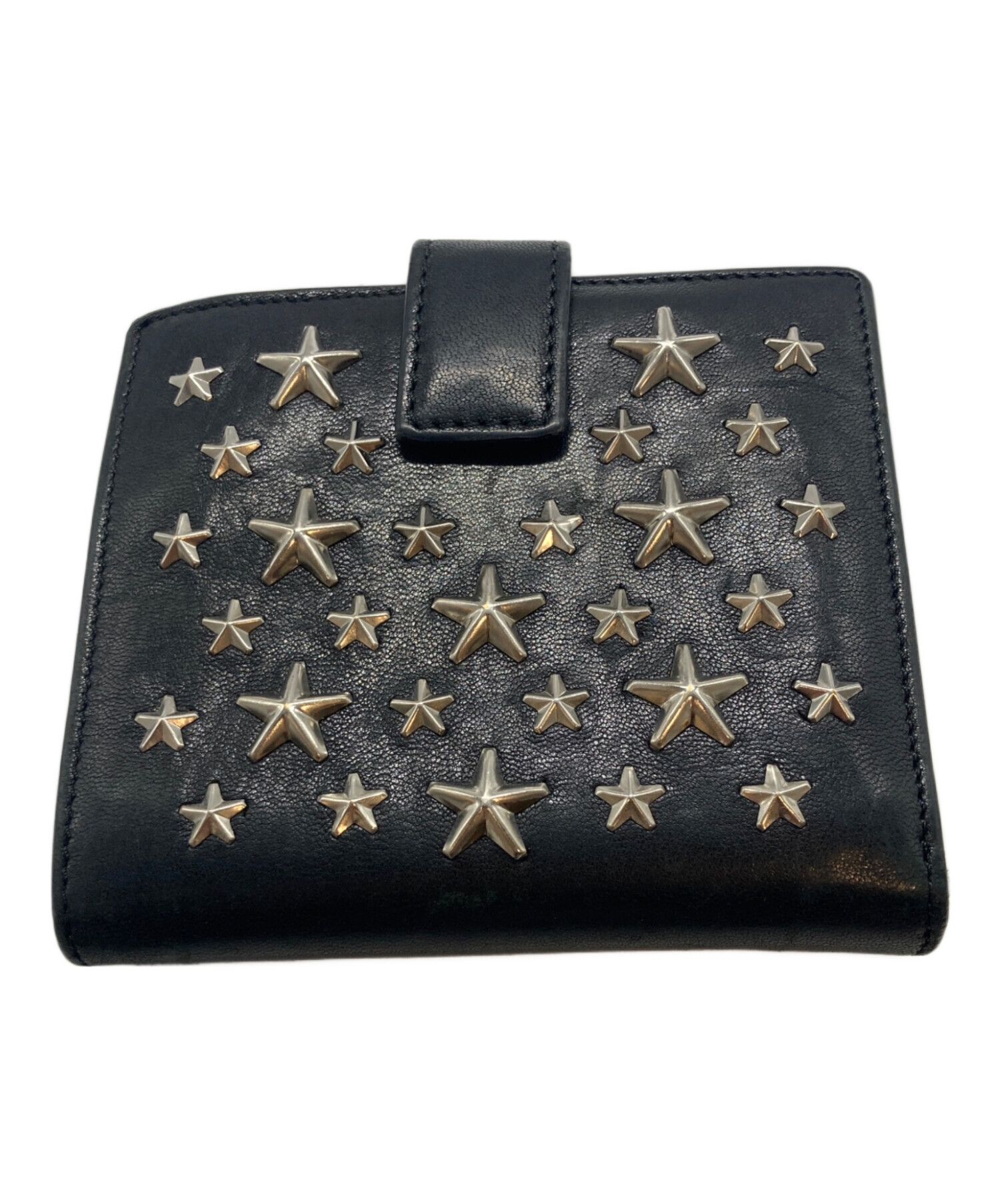 JIMMY CHOO ジミーチュウ 二つ折り財布 スタースタッズ 黒 本革 中古・古着通販】JIMMY CHOO (ジミーチュウ) スタースタッズ2つ折り