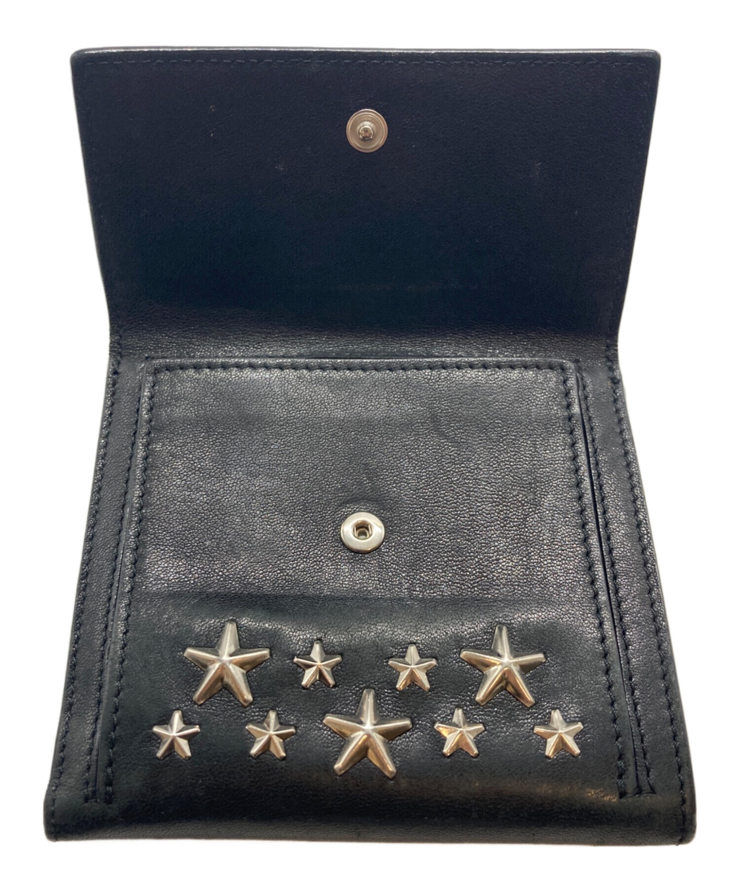 JIMMY CHOO ジミーチュウ 二つ折り財布 スタースタッズ 黒 本革 中古・古着通販】JIMMY CHOO (ジミーチュウ) スタースタッズ2つ折り