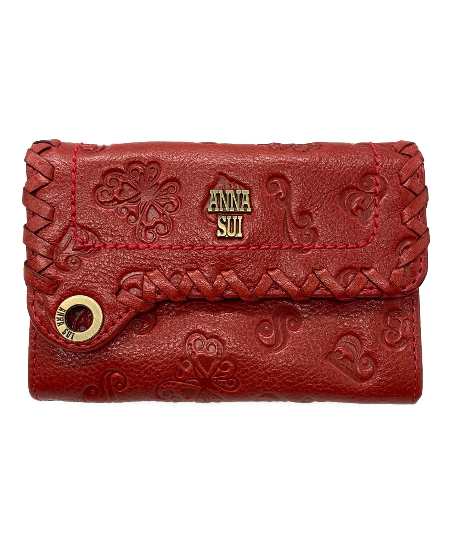 美品 ANNA SUI アナスイ 三つ折り財布 本革 レザー スタッズ レッド 中古・古着通販】ANNA SUI (アナスイ) 2つ折り財布 レッド｜ブランド