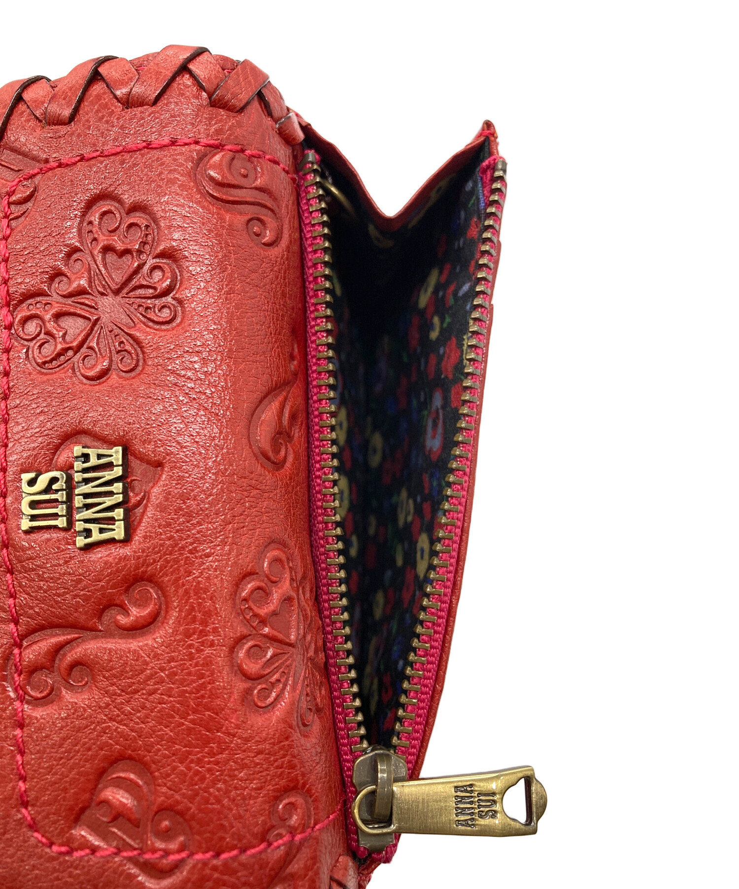 美品 ANNA SUI アナスイ 三つ折り財布 本革 レザー スタッズ レッド 中古・古着通販】ANNA SUI (アナスイ) 2つ折り財布 レッド｜ブランド