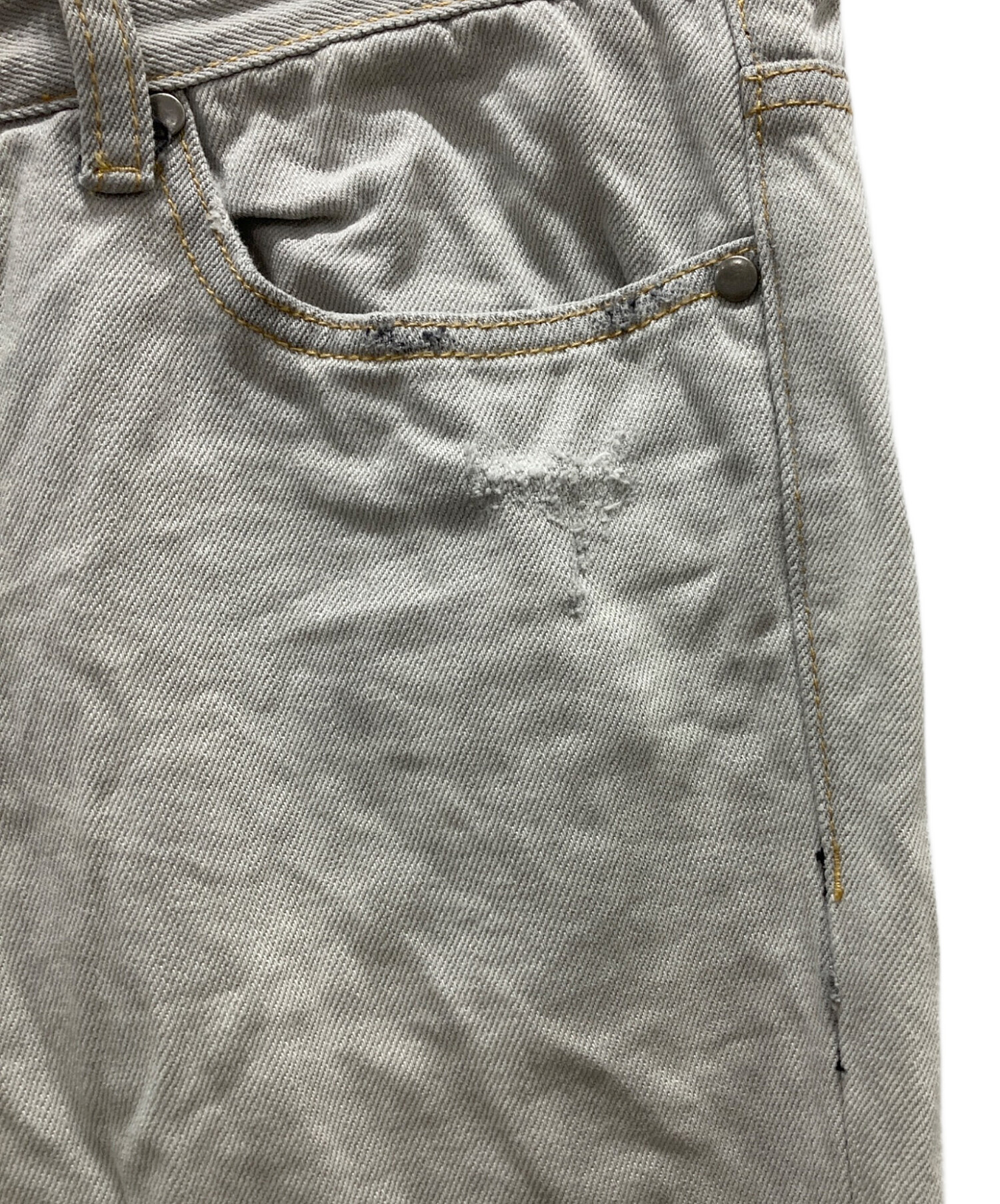 中古・古着通販】mnml (ミニマル) ダメージデニムパンツ グレー サイズ