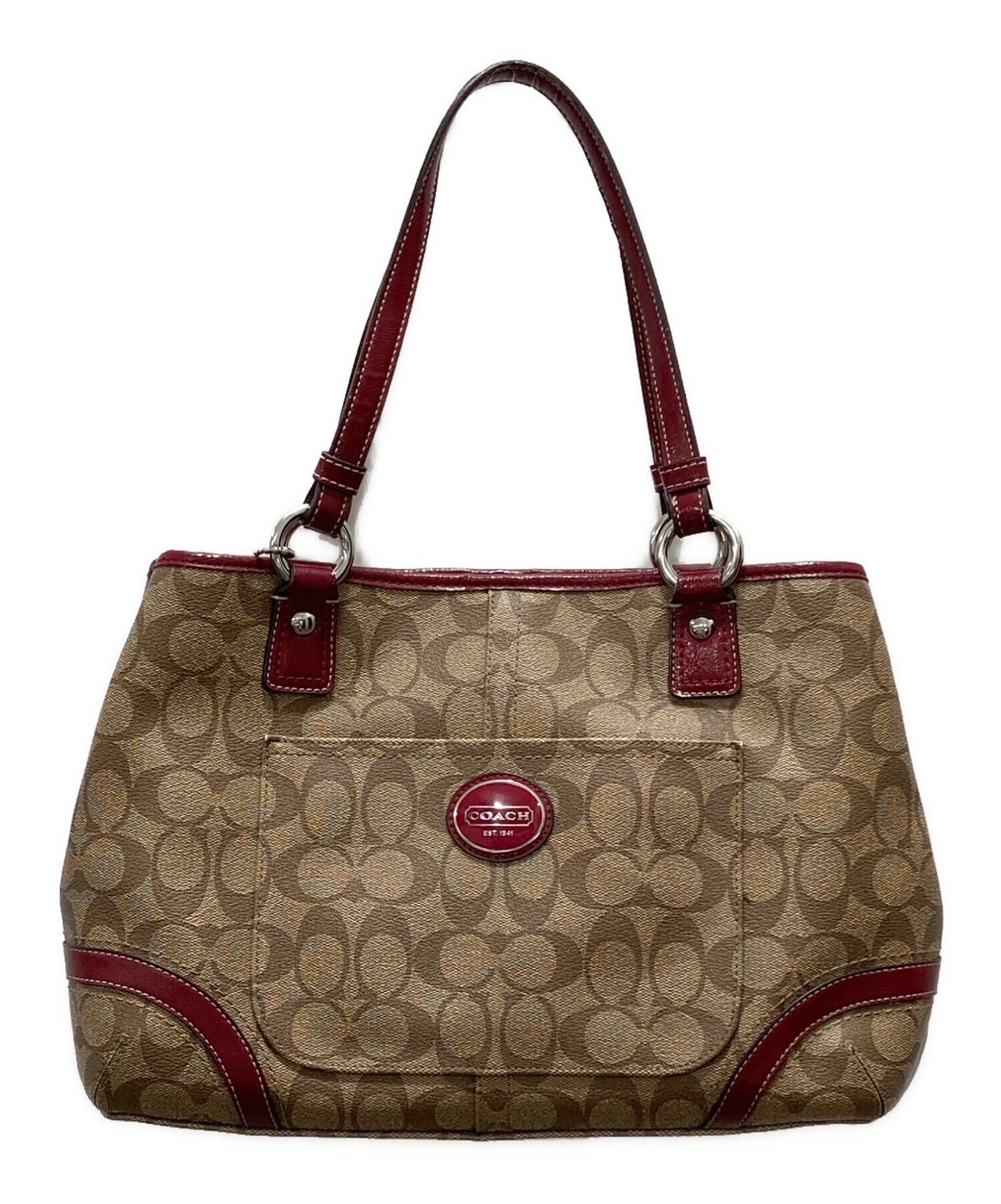中古・古着通販】COACH (コーチ) ハンドバッグ ブラウン×レッド 