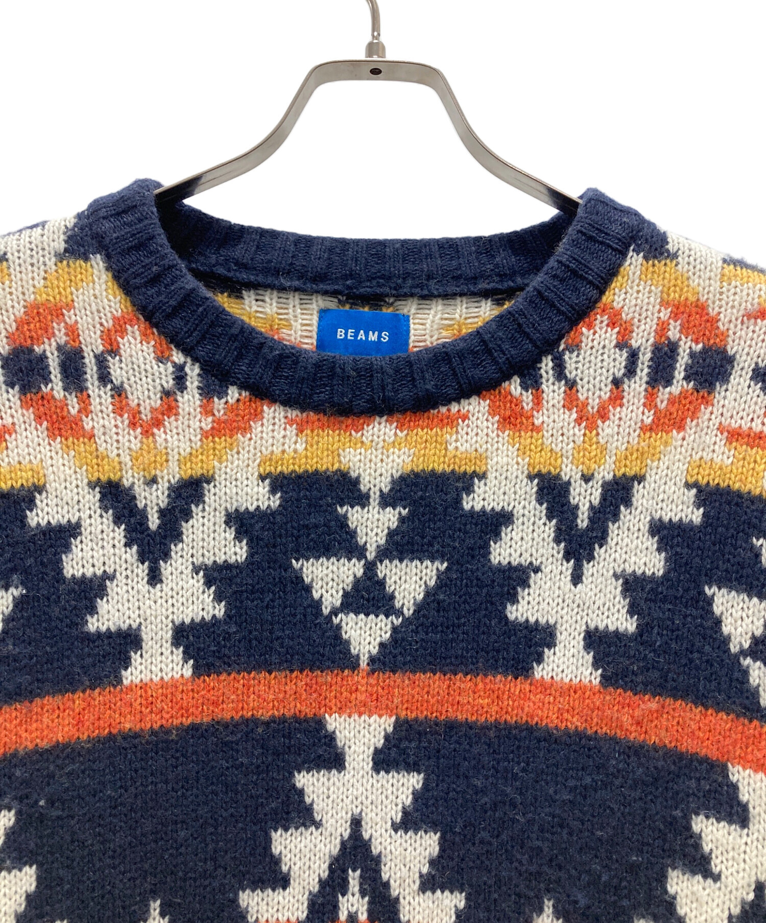 中古・古着通販】BEAMS (ビームス) 総柄ニット ネイビー サイズ:L 
