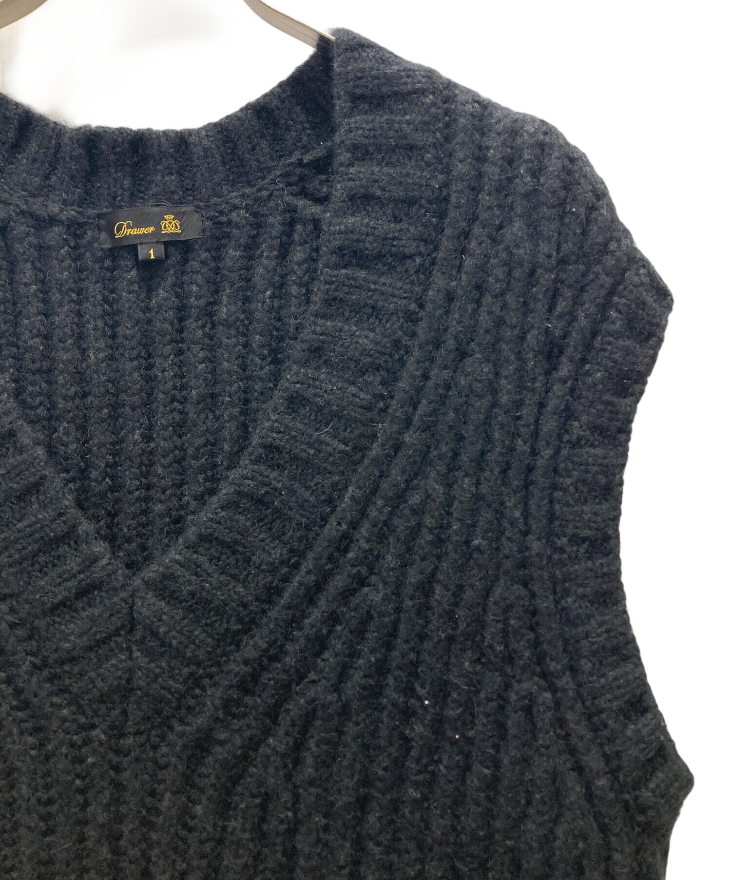 中古・古着通販】DRAWER (ドゥロワー) 3G畔編み ニットベスト ブラック