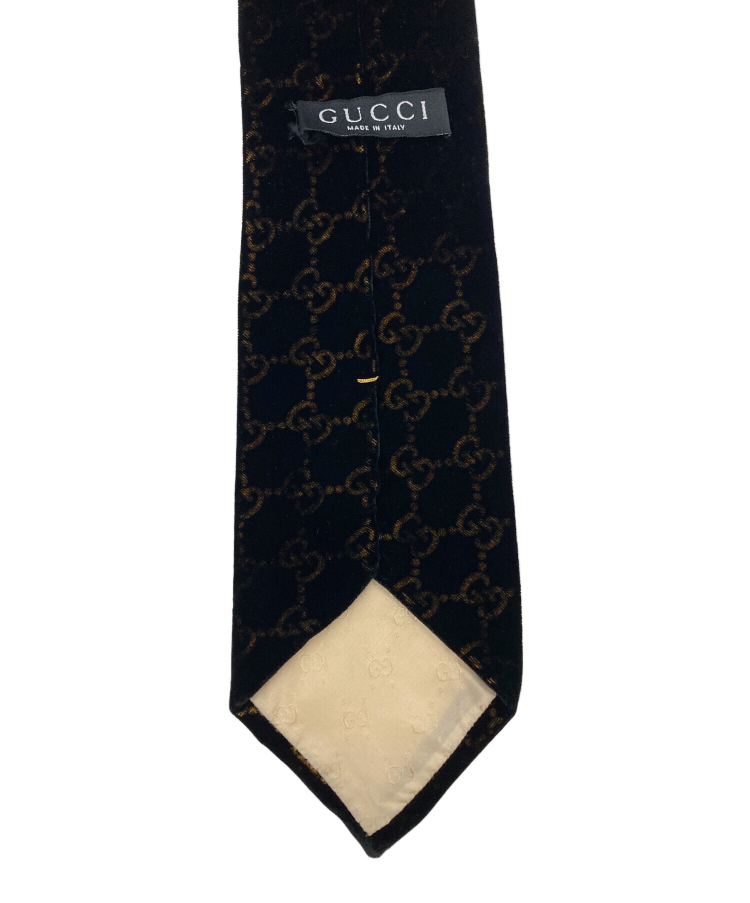 中古・古着通販】GUCCI (グッチ) ロゴ ベロアネクタイ ブラック サイズ