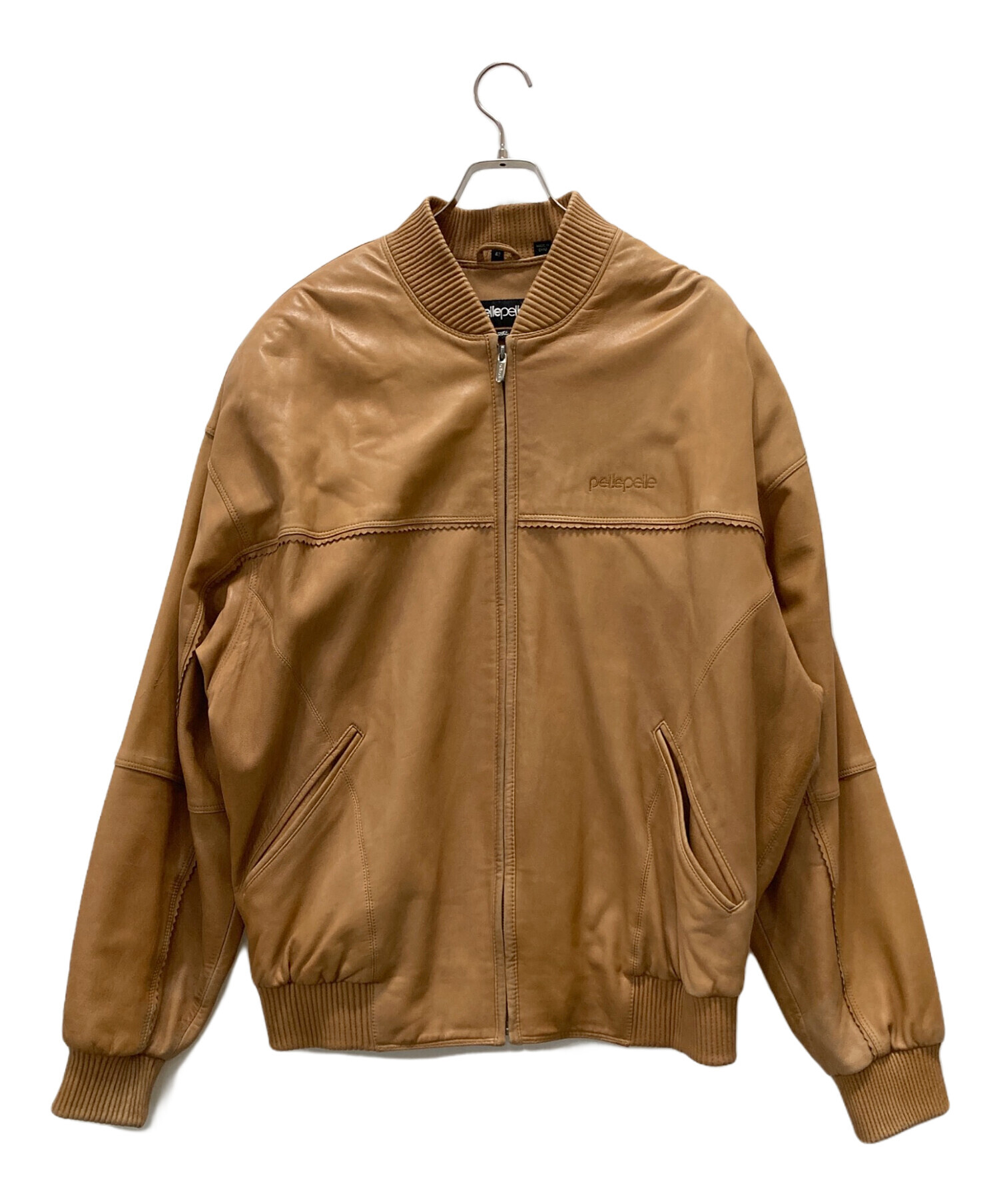 pellepelleレザージャケット ペレペレ ブラウン 48 赤井 中古・古着通販】pellepelle (ペレペレ) レザーブルゾン ブラウン