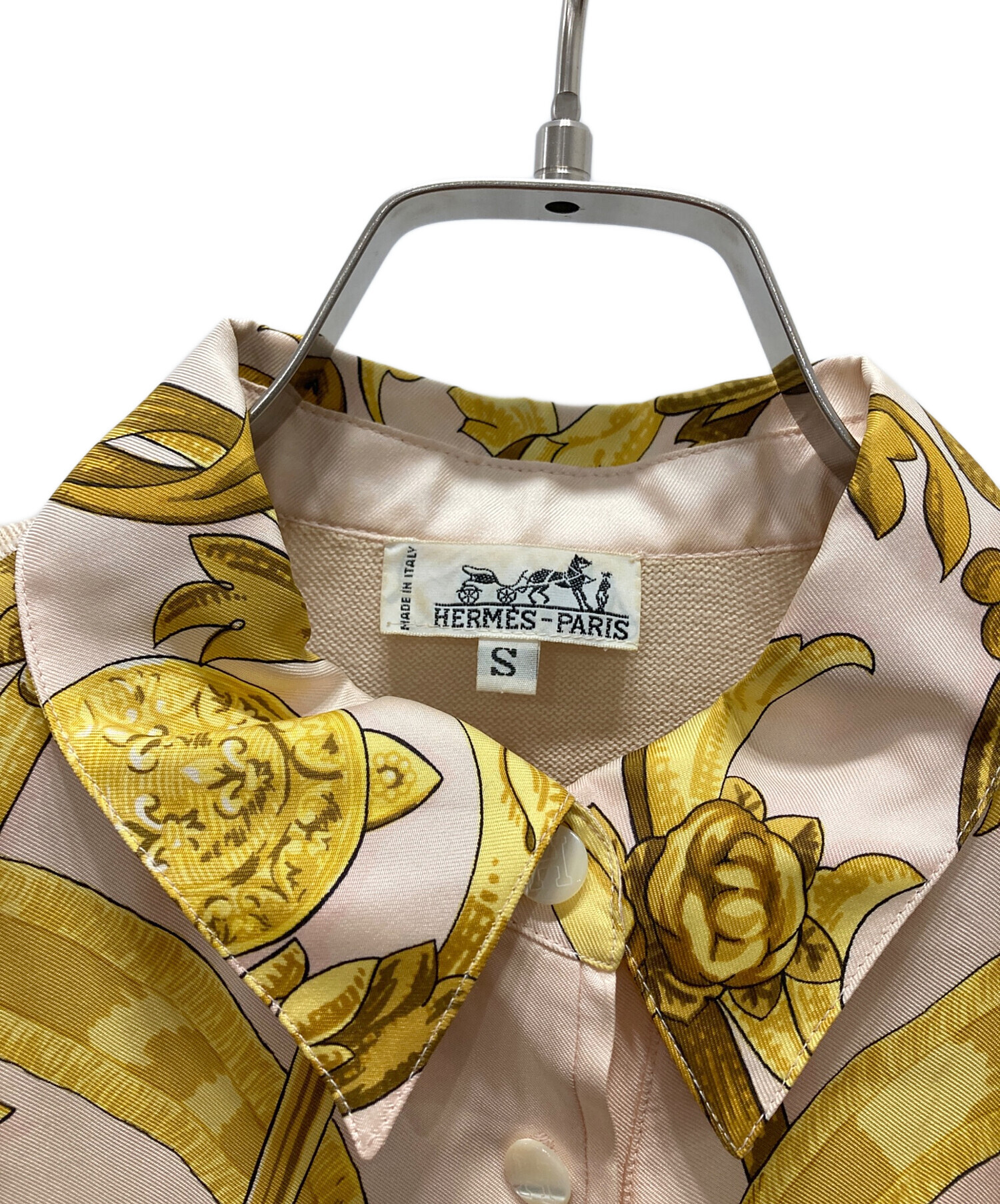 中古・古着通販】HERMES (エルメス) シルクスカーフ総柄 シャツ ピンク 