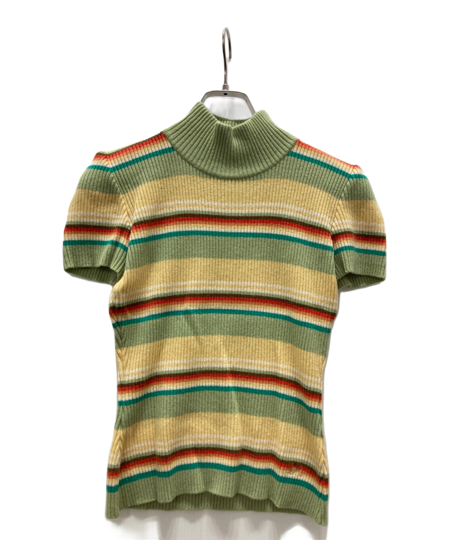 中古・古着通販】FOXEY (フォクシー) カシミヤ半袖ボーダーニット 黄緑