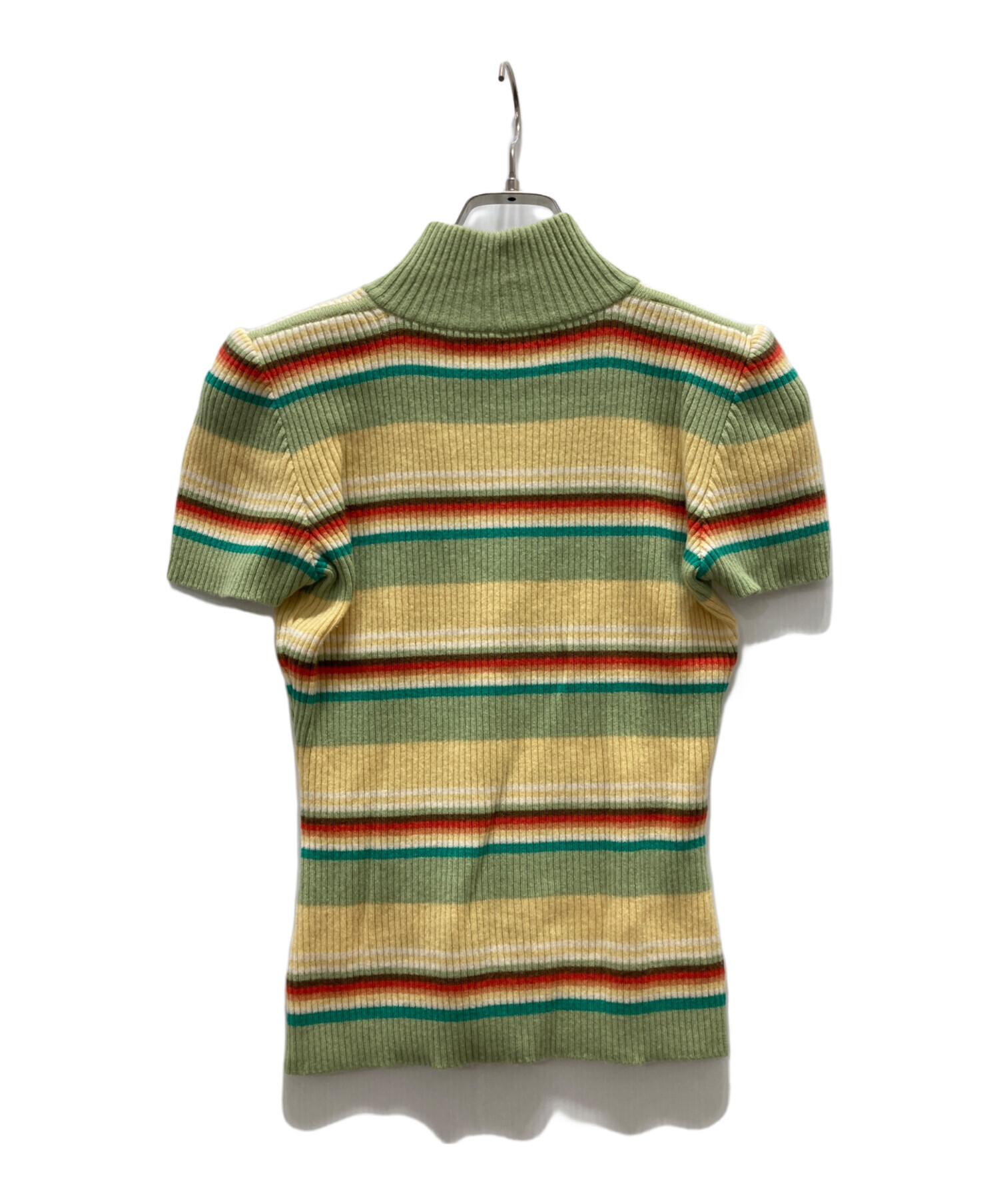 中古・古着通販】FOXEY (フォクシー) カシミヤ半袖ボーダーニット 黄緑