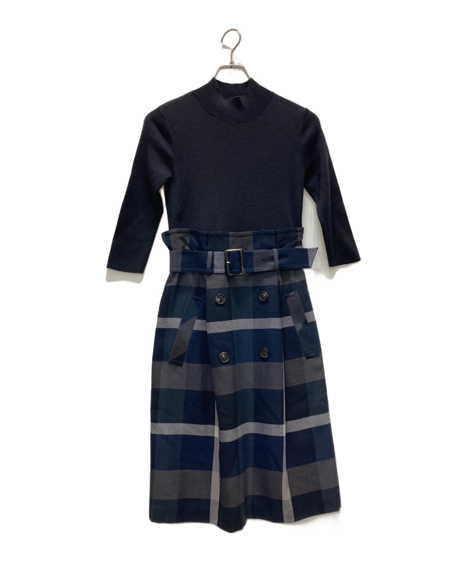 美品 BLUE LABEL CRESTBRIDGE チェック切替ワンピース 38 中古・古着通販】BLUE LABEL CRESTBRIDGE (ブルーレーベルクレスト