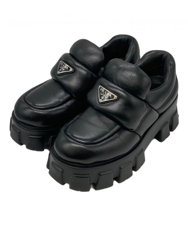 プラダ　ソフトパテッドナッパレザーローファー　サイズ38 中古・古着通販】PRADA (プラダ) ロゴプレートソフトパデッドナッパ