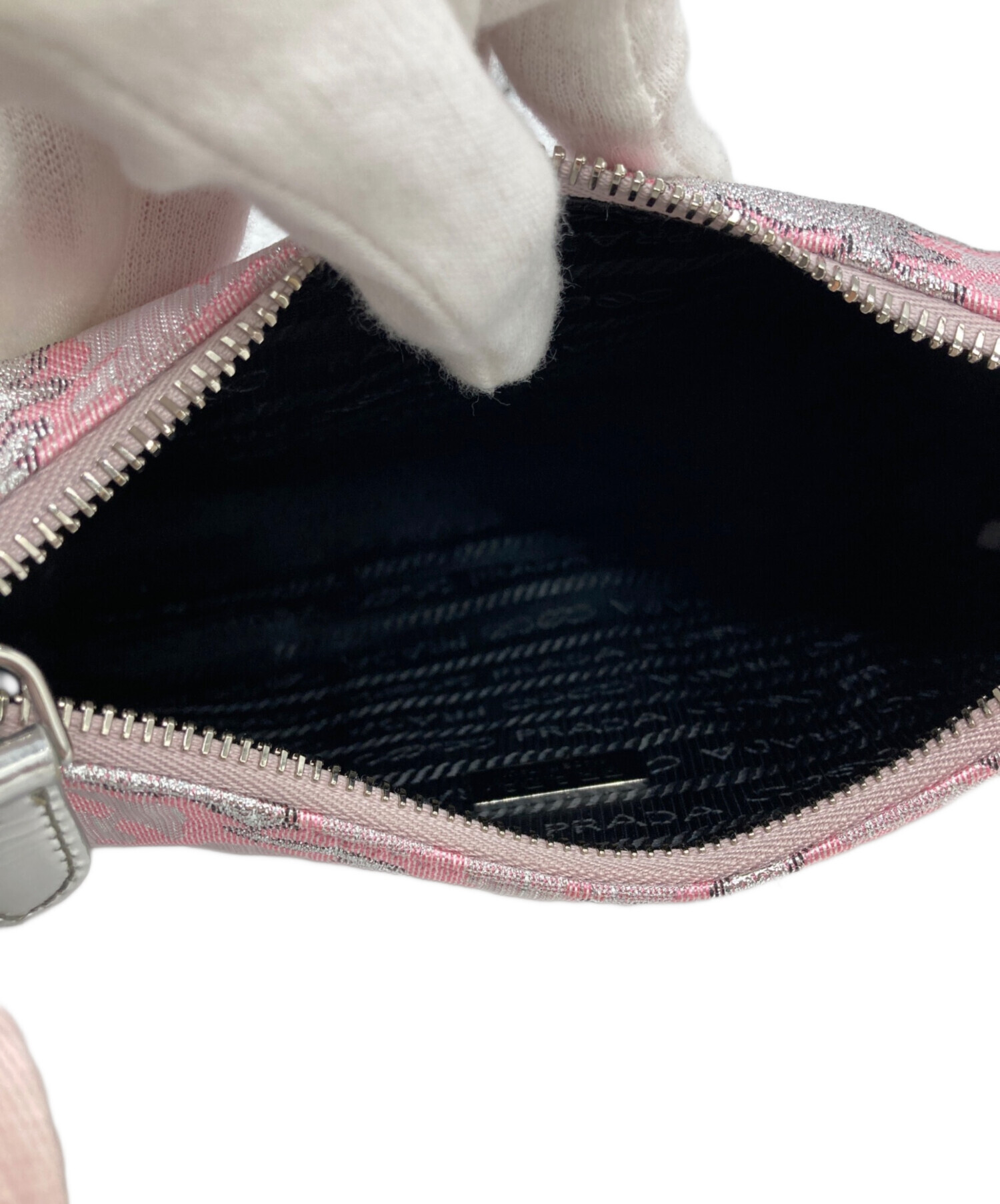 中古・古着通販】PRADA (プラダ) トライアングルロゴミニバッグ ピンク