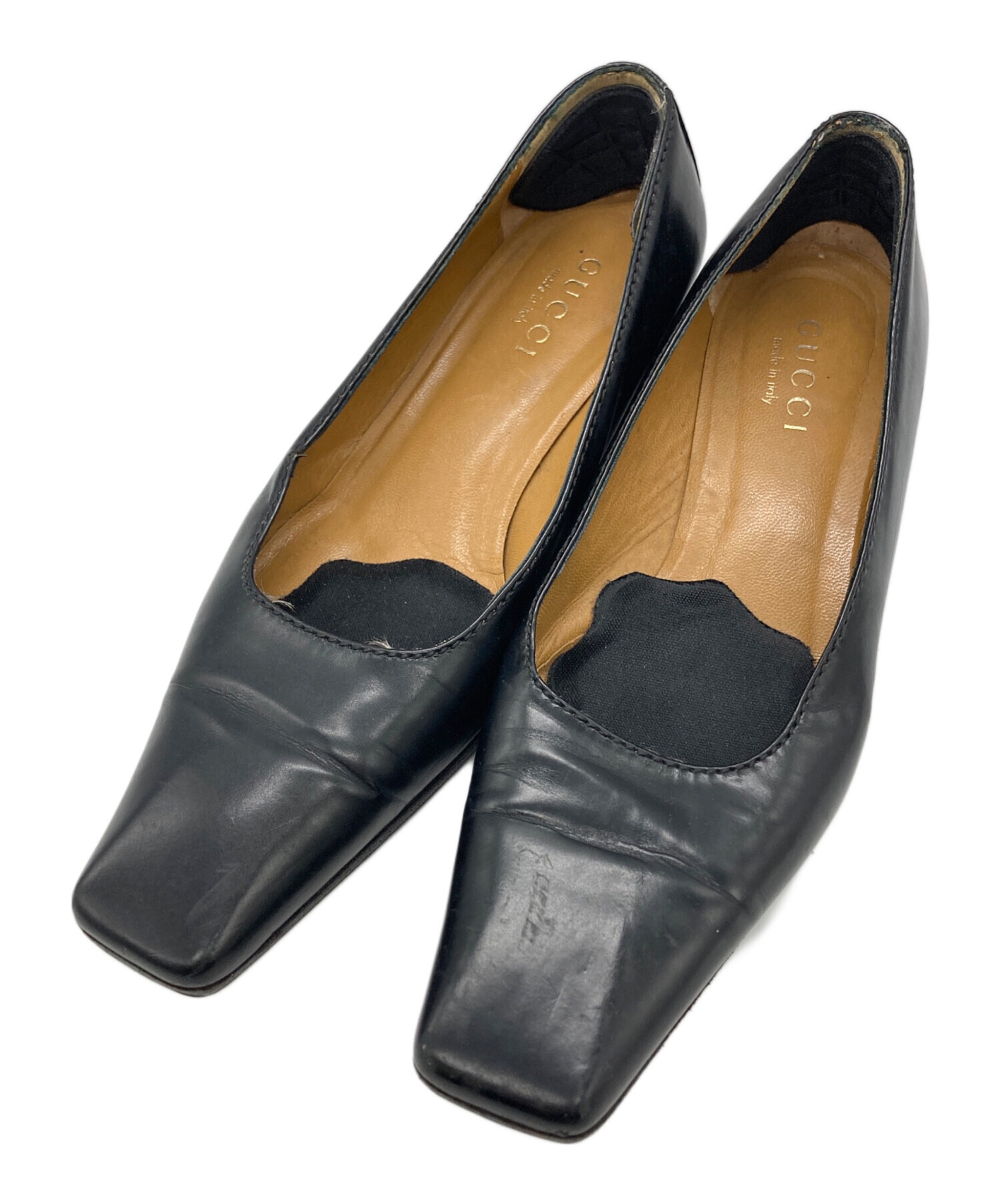 中古・古着通販】GUCCI (グッチ) スクエアトゥパンプス ブラック