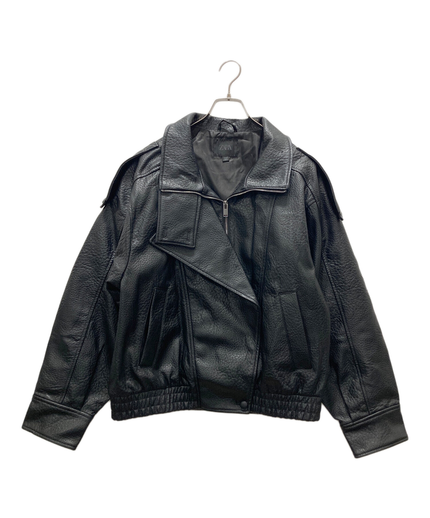 最終価格【新品】ZARA　バッファローレザージャケット 中古・古着通販】ZARA (ザラ) Fレザージャケット ブラック サイズ:M