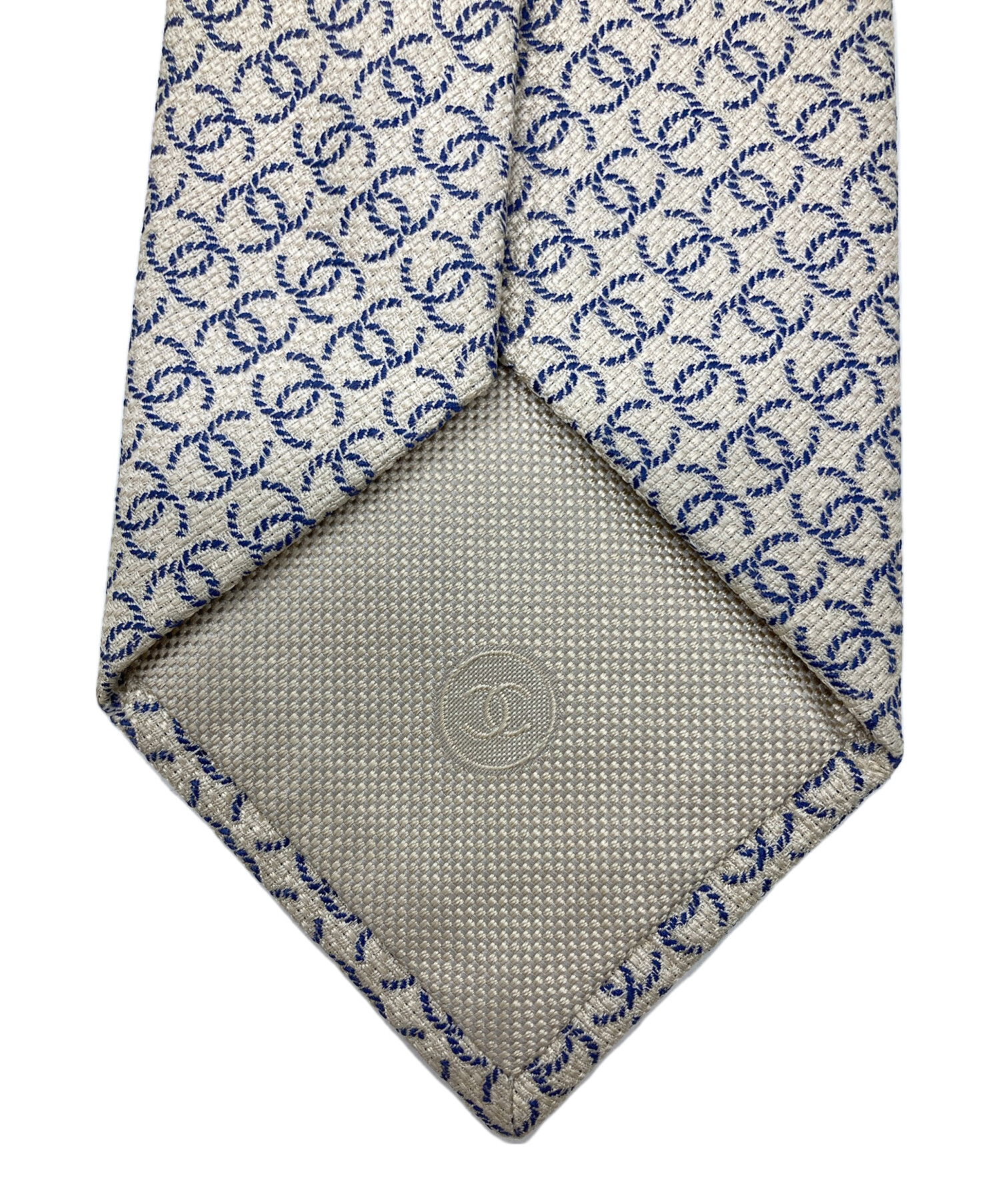 新品級 CHANEL シャネル ココマーク CC 総柄 ネクタイ シルバー 水色 中古・古着通販】CHANEL (シャネル) ココマーク総柄ネクタイ ホワイト