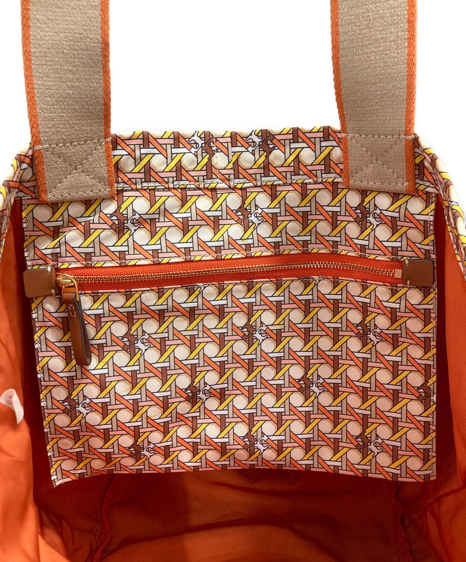 TORY BURCH カーディガン XS オレンジxベージュ系等(総柄) 【古着】【中古】 Tory Burch - TORY BURCH カーディガン XS オレンジxベージュ系等(総柄