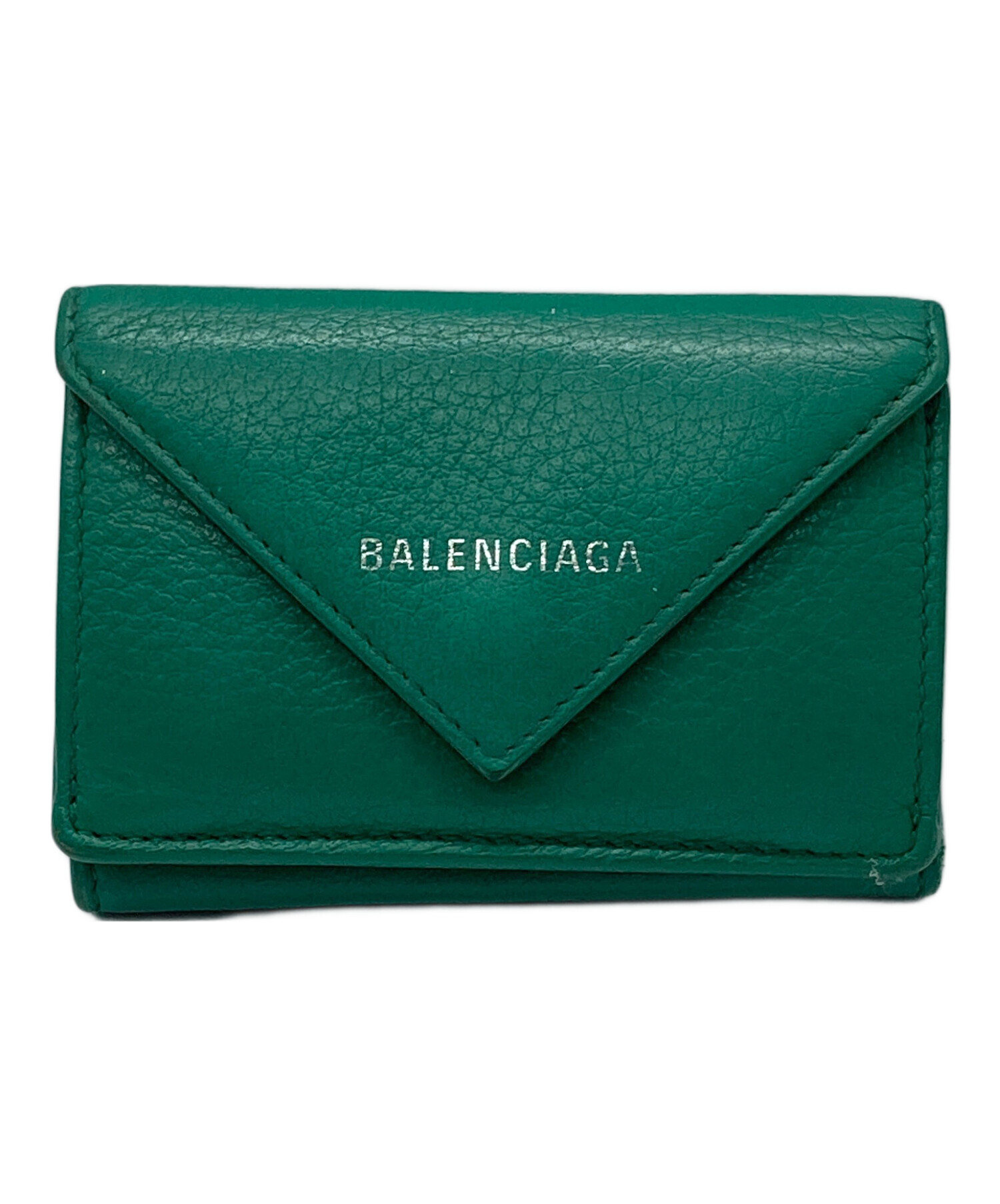 BALENCIAGA バレンシアガ ペーパーミニウォレット グリーン 中古・古着通販】BALENCIAGA (バレンシアガ) ペーパーミニウォレット