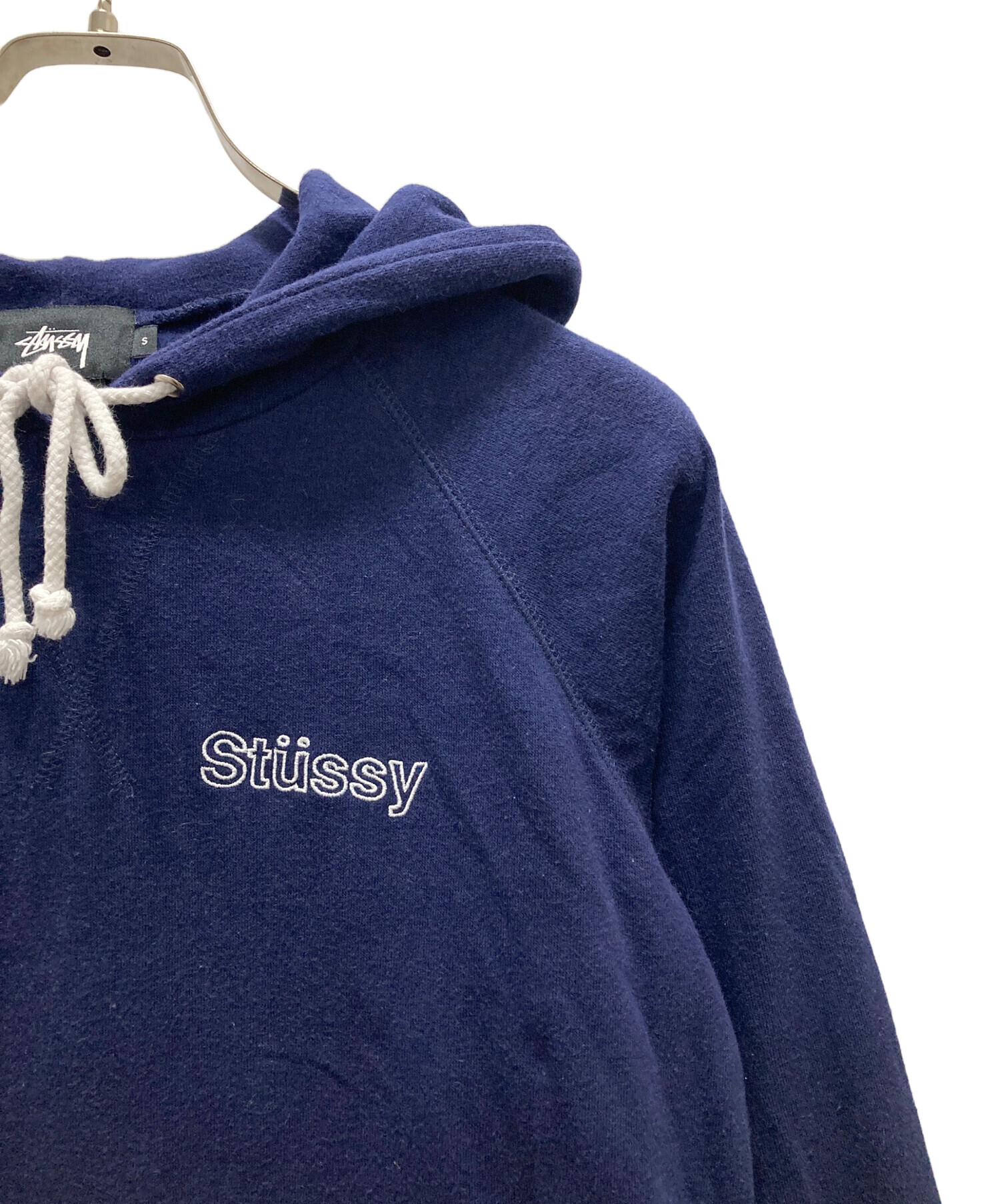 STUSSY 裏返生地 ネイビー フード付きロゴパーカー 中古・古着通販